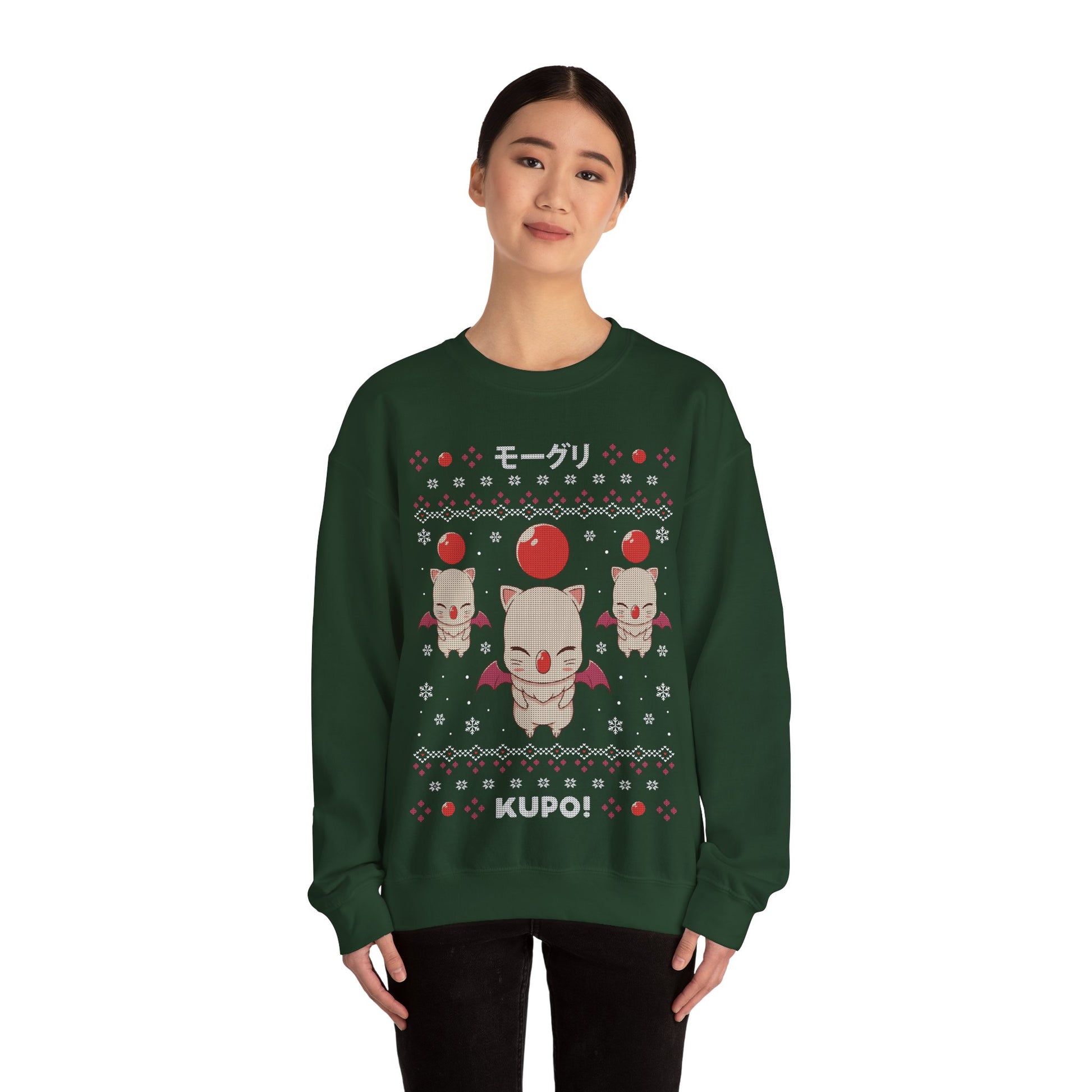 Gamer xmas crewneck sweatshirt inspired by cute moogle, moguri, mōguri, kupo creatures from final fantasy video game series in ugly christmas sweater art style.
final fantasy moogle xmas sweater, final fantasy merch, final fantasy video games christmas merch, final fantasy xmas merch, final fantasy crewneck sweater, final fantasy xiv merch, final fantasy vii merch, gaming crewneck sweatshirt, gamer sweatshirt, cute kawaii gaming sweatshirt, final fantasy video games gift, gamer xmas gift, xmas