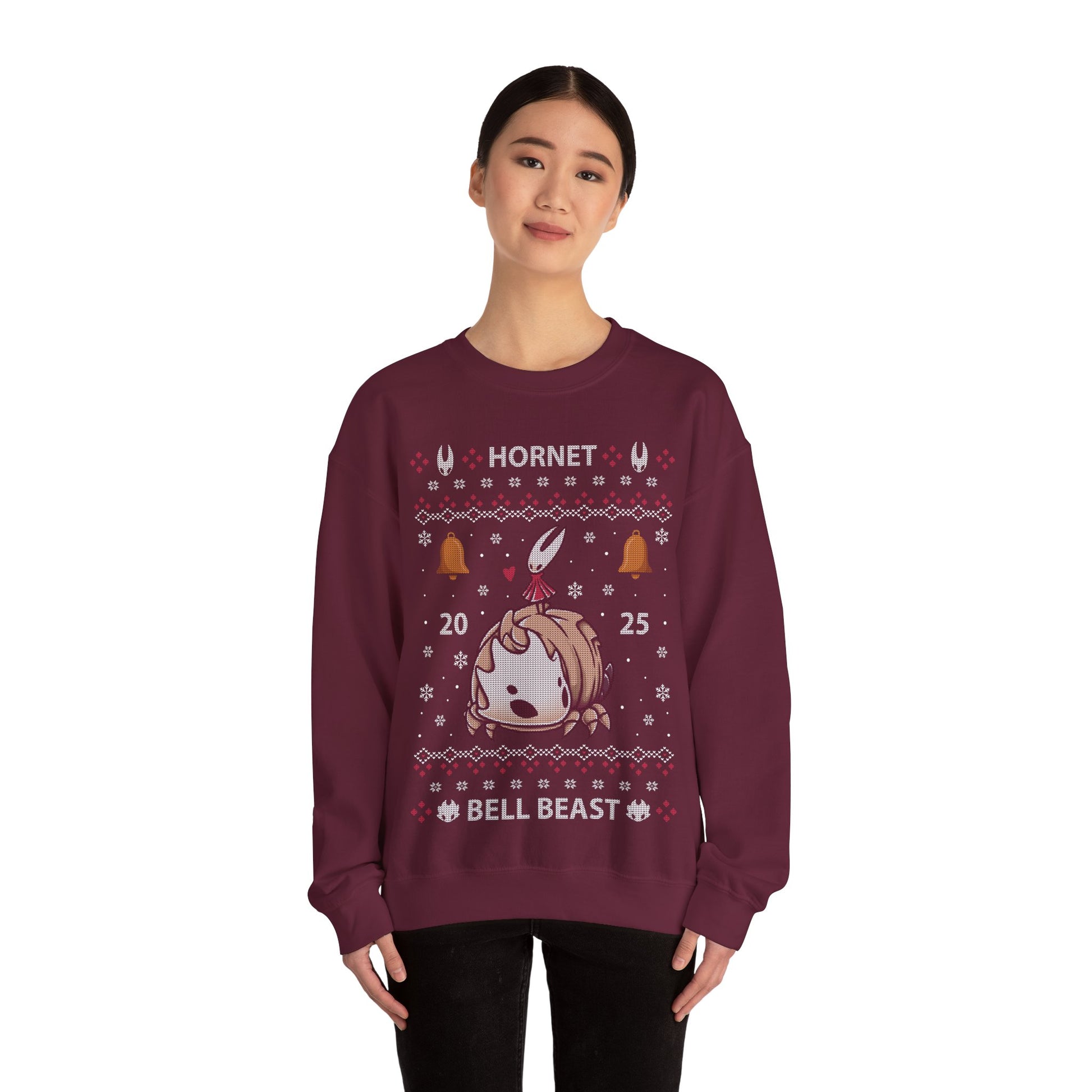 Gamer crewneck sweatshirt inspired by Hornet and Bell Beast characters from Hollow Knight Silksong metroidvania indie game in ugly christmas sweater art style.
hollow knight silksong xmas sweater, hollow knight silksong merch, hollow knight silksong video games christmas merch, hollow knight silksong xmas merch, hollow knight silksong crewneck sweater, hollow knight silksong merch, hollow knight silksong merch, gaming crewneck sweatshirt, gamer sweatshirt, cute kawaii gaming sweatshirt