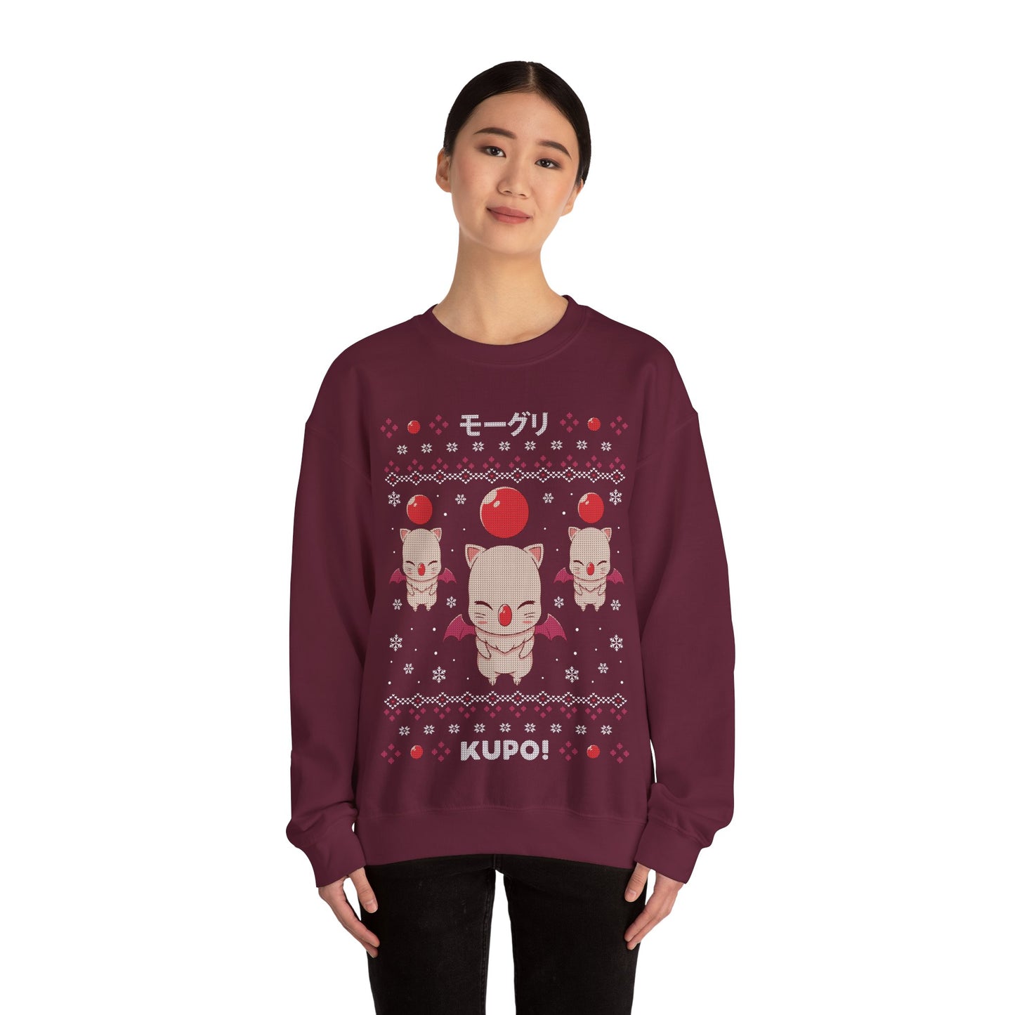 Gamer xmas crewneck sweatshirt inspired by cute moogle, moguri, mōguri, kupo creatures from final fantasy video game series in ugly christmas sweater art style.
final fantasy moogle xmas sweater, final fantasy merch, final fantasy video games christmas merch, final fantasy xmas merch, final fantasy crewneck sweater, final fantasy xiv merch, final fantasy vii merch, gaming crewneck sweatshirt, gamer sweatshirt, cute kawaii gaming sweatshirt, final fantasy video games gift, gamer xmas gift, xmas