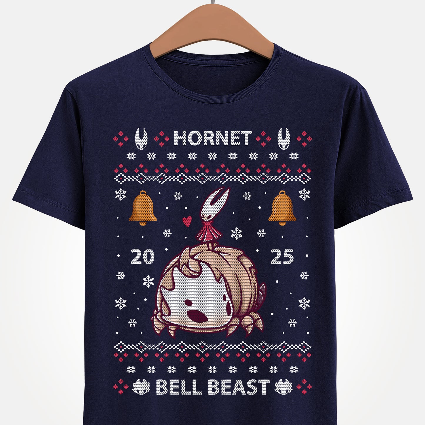 Gamer t-shirt inspired by Hornet and Bell Beast characters from Hollow Knight Silksong metroidvania indie game in ugly christmas sweater art style.
bell beast, gamer t-shirt, gaming, hollow knight, hollowknight, hornet, indie game, metroidvania, sherma, silksong, the knight, video games, videogames, xmas, ugly christmas sweater, hollow knight christmas sweater, hornet hollow knight xmas, xmas gaming gift, christmas gamer gift, ugly christmas sweater, hollow knight christmas ugly sweater tee