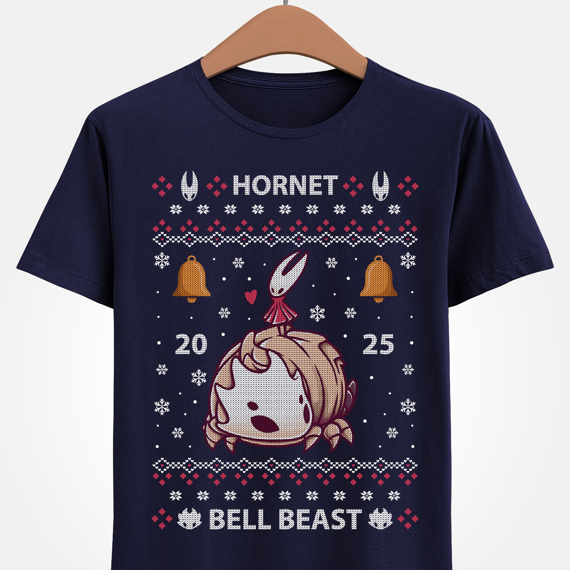 Gamer t-shirt inspired by Hornet and Bell Beast characters from Hollow Knight Silksong metroidvania indie game in ugly christmas sweater art style.
bell beast, gamer t-shirt, gaming, hollow knight, hollowknight, hornet, indie game, metroidvania, sherma, silksong, the knight, video games, videogames, xmas, ugly christmas sweater, hollow knight christmas sweater, hornet hollow knight xmas, xmas gaming gift, christmas gamer gift, ugly christmas sweater, hollow knight christmas ugly sweater tee