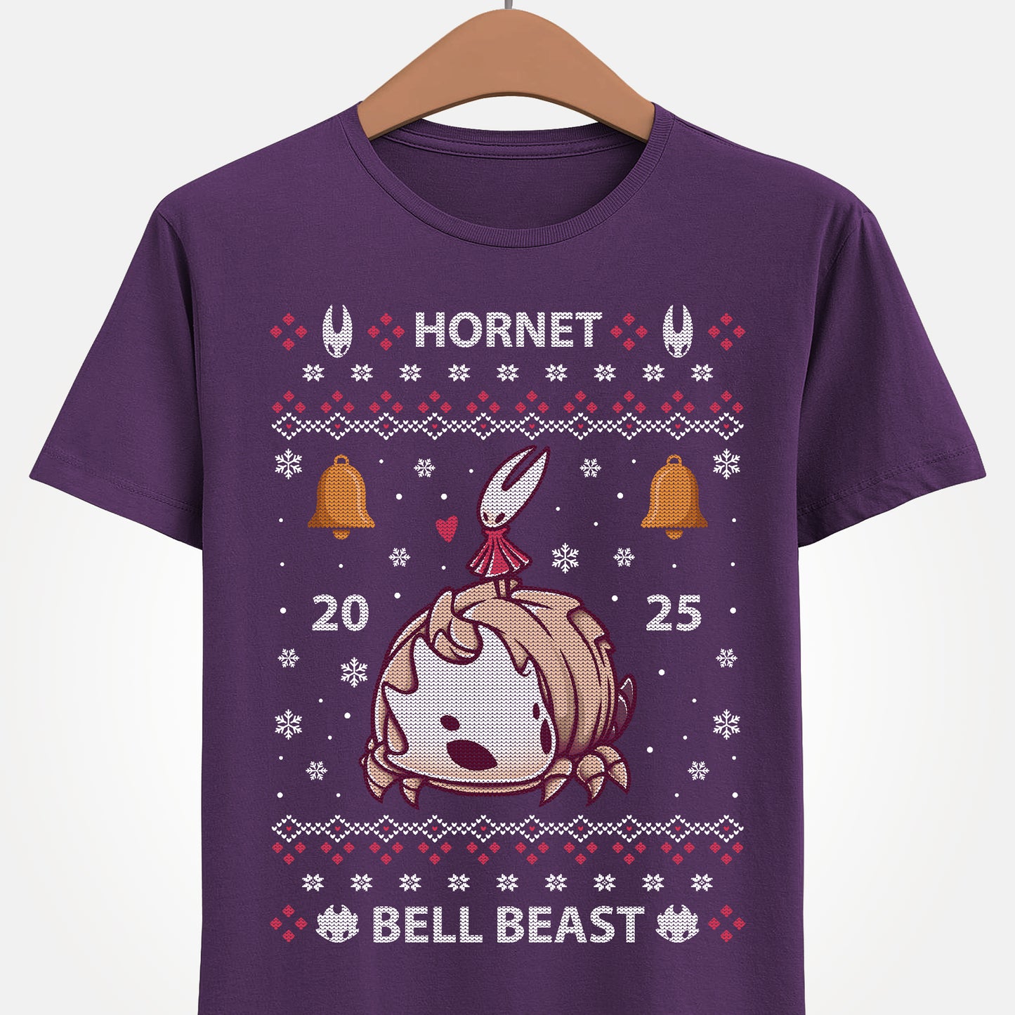 Gamer t-shirt inspired by Hornet and Bell Beast characters from Hollow Knight Silksong metroidvania indie game in ugly christmas sweater art style.
bell beast, gamer t-shirt, gaming, hollow knight, hollowknight, hornet, indie game, metroidvania, sherma, silksong, the knight, video games, videogames, xmas, ugly christmas sweater, hollow knight christmas sweater, hornet hollow knight xmas, xmas gaming gift, christmas gamer gift, ugly christmas sweater, hollow knight christmas ugly sweater tee