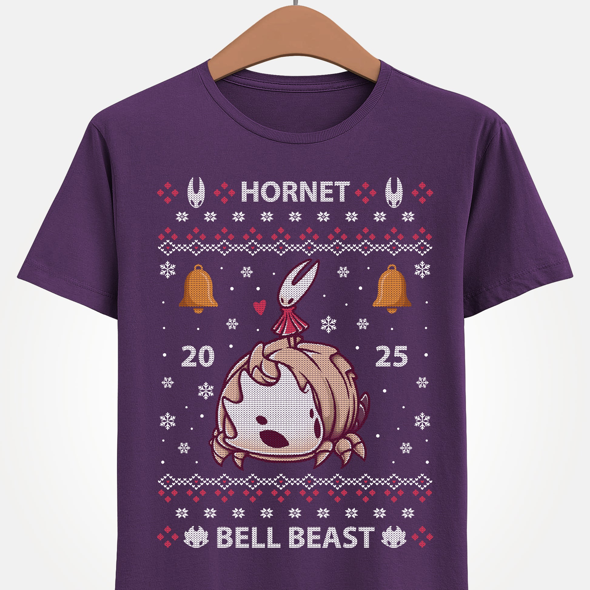Gamer t-shirt inspired by Hornet and Bell Beast characters from Hollow Knight Silksong metroidvania indie game in ugly christmas sweater art style.
bell beast, gamer t-shirt, gaming, hollow knight, hollowknight, hornet, indie game, metroidvania, sherma, silksong, the knight, video games, videogames, xmas, ugly christmas sweater, hollow knight christmas sweater, hornet hollow knight xmas, xmas gaming gift, christmas gamer gift, ugly christmas sweater, hollow knight christmas ugly sweater tee
