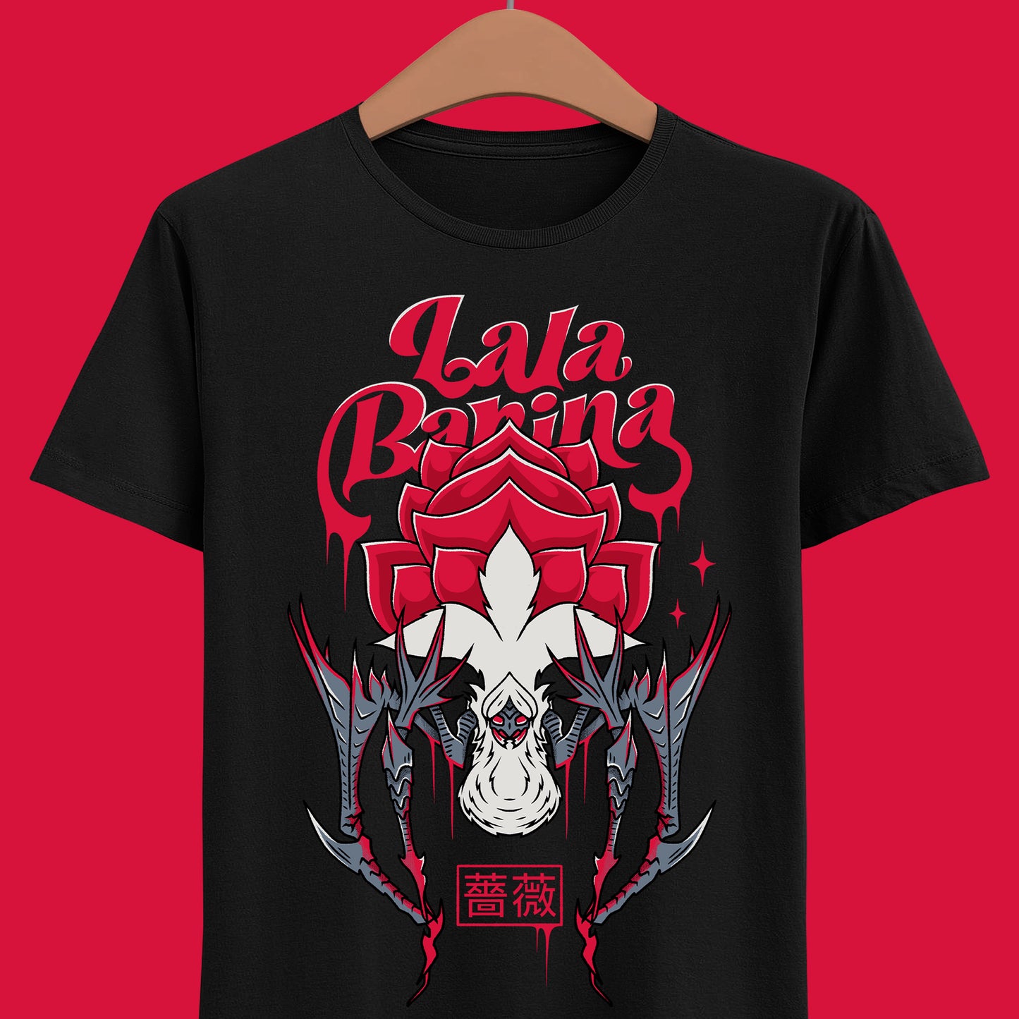Design inspired Lala Barina a temnoceran that resides in the Scarlet Forest. from Monster Hunter Wilds (MHWilds - MH Wilds) action rpg video game.
monster hunter, monster hunter wilds, monster hunter world, mh, mhwilds, MHWs, MHWilds, キャラメイク, arkveld, lala barina, palico, palicoes, shirt, tee, t-shirt, gaming clothing, clothing brand, gamer clothes, video games, rpg video game, video game
