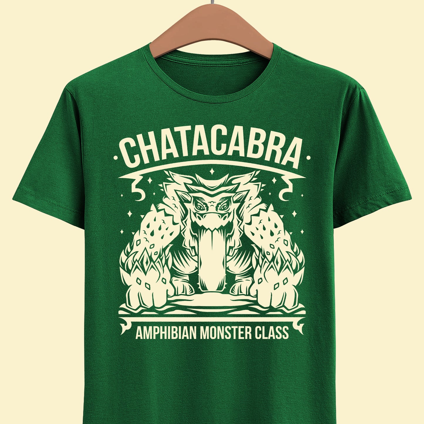 Design inspired Chatacabra amphibian monster class from Monster Hunter Wilds video game.
monster hunter, monster hunter wilds, monster hunter world, mh, mhwilds, MHWs, MHWilds, キャラメイク, arkveld, lala barina, palico, palicoes, shirt, tee, t-shirt, gaming clothing, clothing brand, gamer clothes, video games, rpg video game, video game