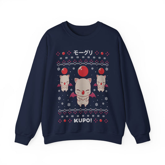 Gamer xmas crewneck sweatshirt inspired by cute moogle, moguri, mōguri, kupo creatures from final fantasy video game series in ugly christmas sweater art style.
final fantasy moogle xmas sweater, final fantasy merch, final fantasy video games christmas merch, final fantasy xmas merch, final fantasy crewneck sweater, final fantasy xiv merch, final fantasy vii merch, gaming crewneck sweatshirt, gamer sweatshirt, cute kawaii gaming sweatshirt, final fantasy video games gift, gamer xmas gift, xmas