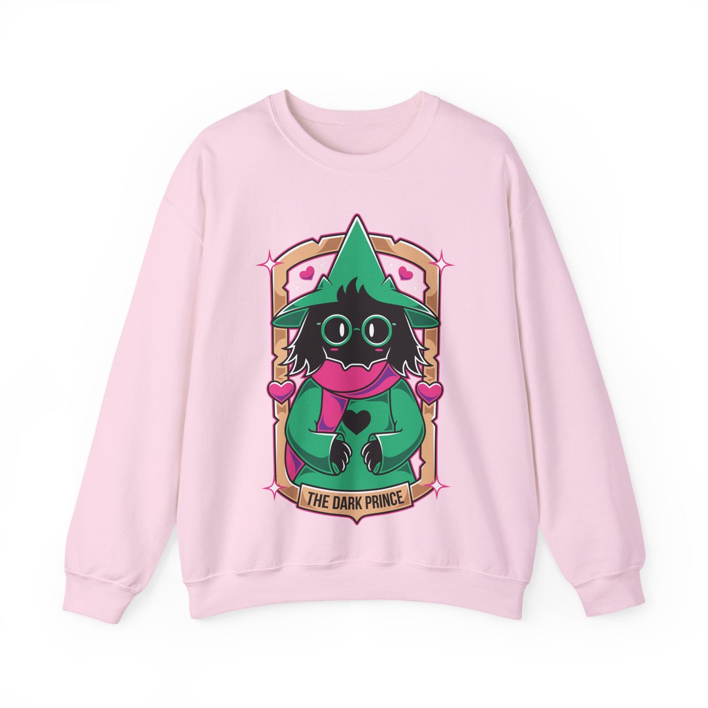 Ralsei Deltarune crewneck sweatshirt inspired by the indie RPG Deltarune by Toby Fox. Cozy unisex gamer sweatshirt featuring Ralsei, one of the main characters of the Dark World, known for his gentle personality and iconic fluffy design. Perfect video game merch for fans of Deltarune and Undertale, indie RPG lovers, and gamers who enjoy cute, pastel, and cozy apparel. Ideal collector sweatshirt for gaming fans and indie game communities.