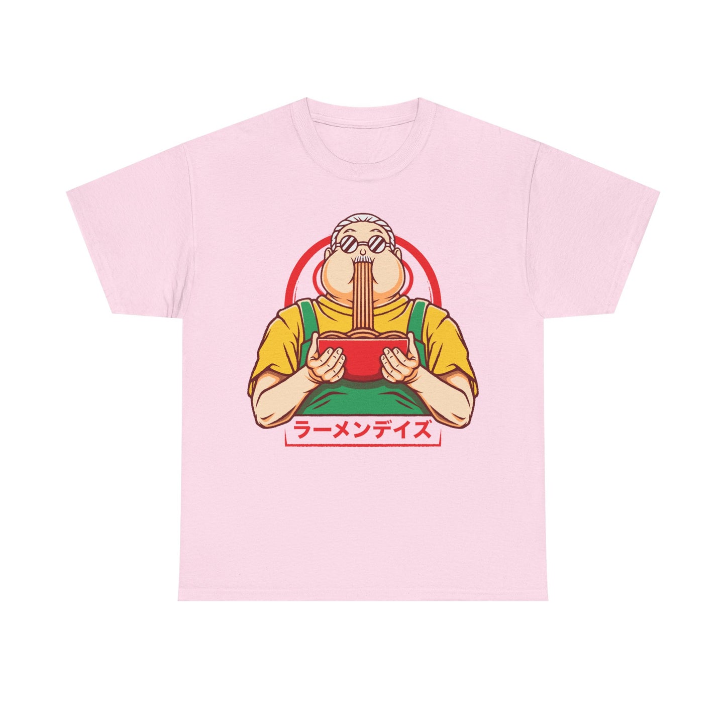 Taro Sakamoto Sakamoto Days ramen t-shirt featuring the legendary hitman inside a Japanese noodle bowl in foodie anime streetwear style.