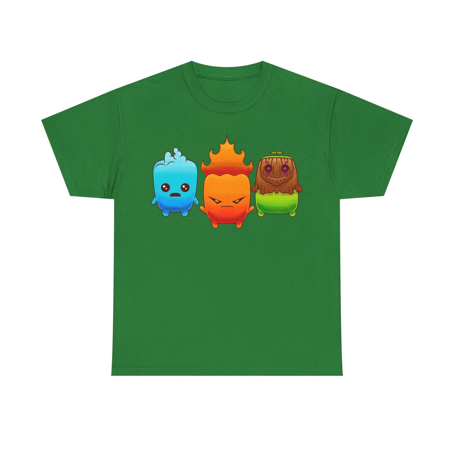 Fortnite Battle Royale t-shirt featuring the Fire Sprite, Water Sprite and Earth Sprite from Chapter 7 Season 3 Runners in a cute elemental spirit design.