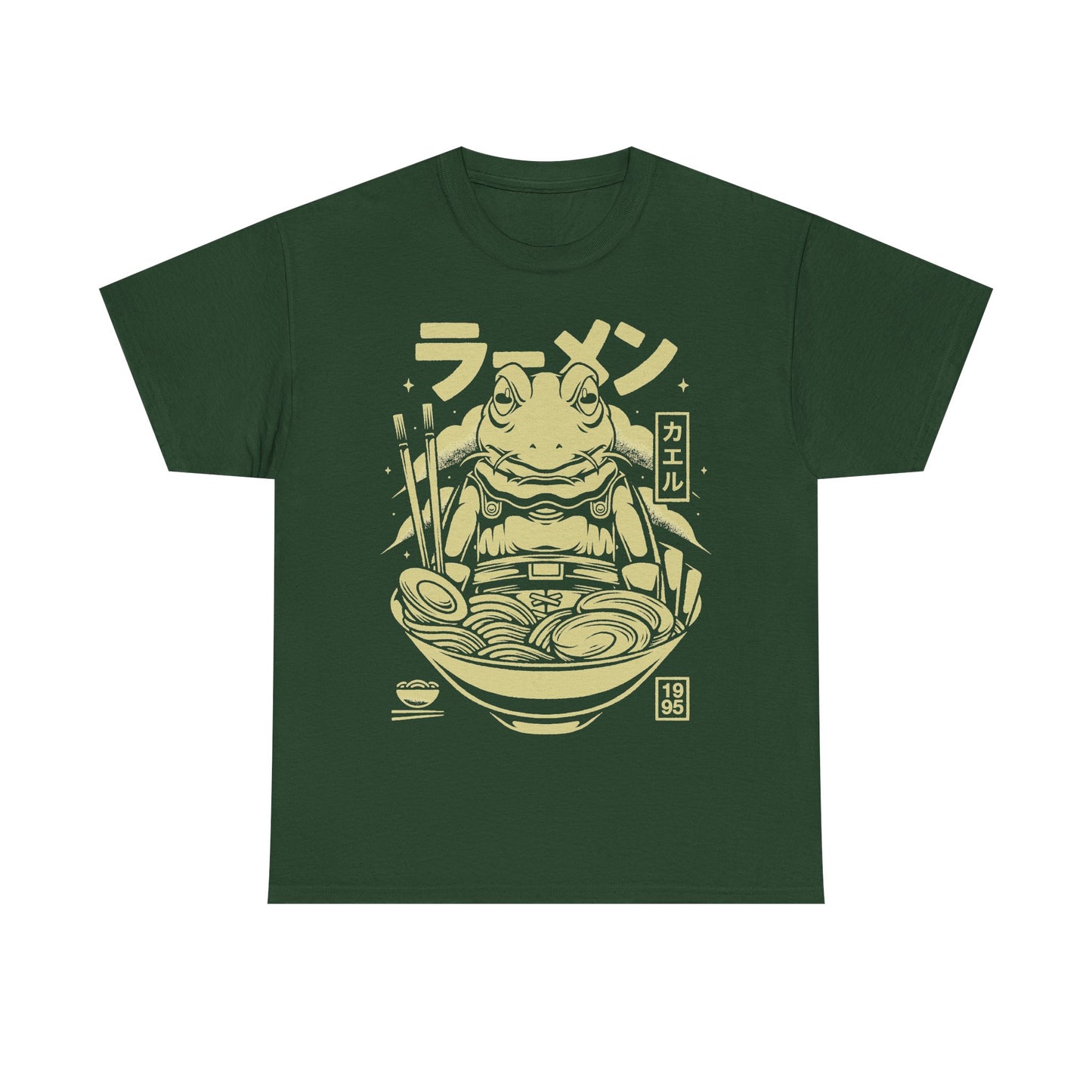 Chrono Trigger Glenn Frog Knight ramen t-shirt featuring Frog inside a Japanese ramen bowl.