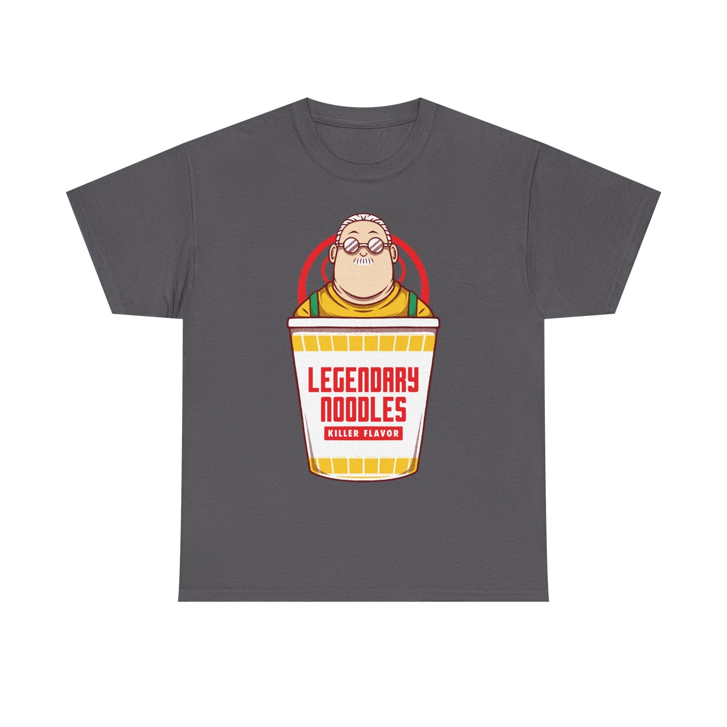 Taro Sakamoto Sakamoto Days instant noodles ramen t-shirt featuring the legendary hitman inside a Japanese noodle cup in funny foodie anime streetwear style.