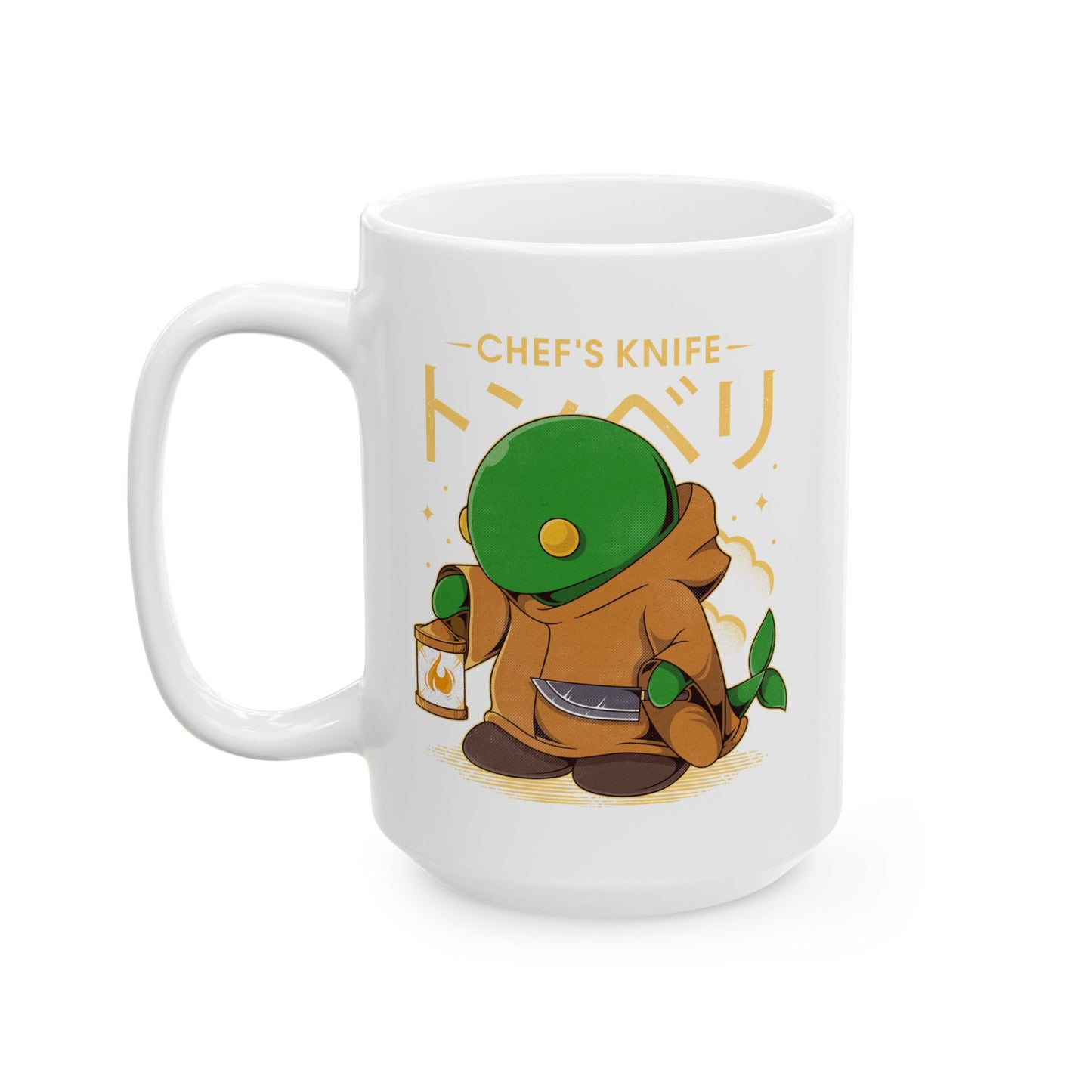High-quality ceramic mug featuring Tonberry, the iconic and deadly enemy from the Final Fantasy RPG series. The design showcases Tonberry’s lantern and dagger in a cute yet intimidating style, perfect for JRPG fans and retro gamers. Durable ceramic construction makes it ideal for coffee, tea, or display. A great collectible for Final Fantasy enthusiasts, gaming merch lovers, and anyone who enjoys unique video game drinkware.