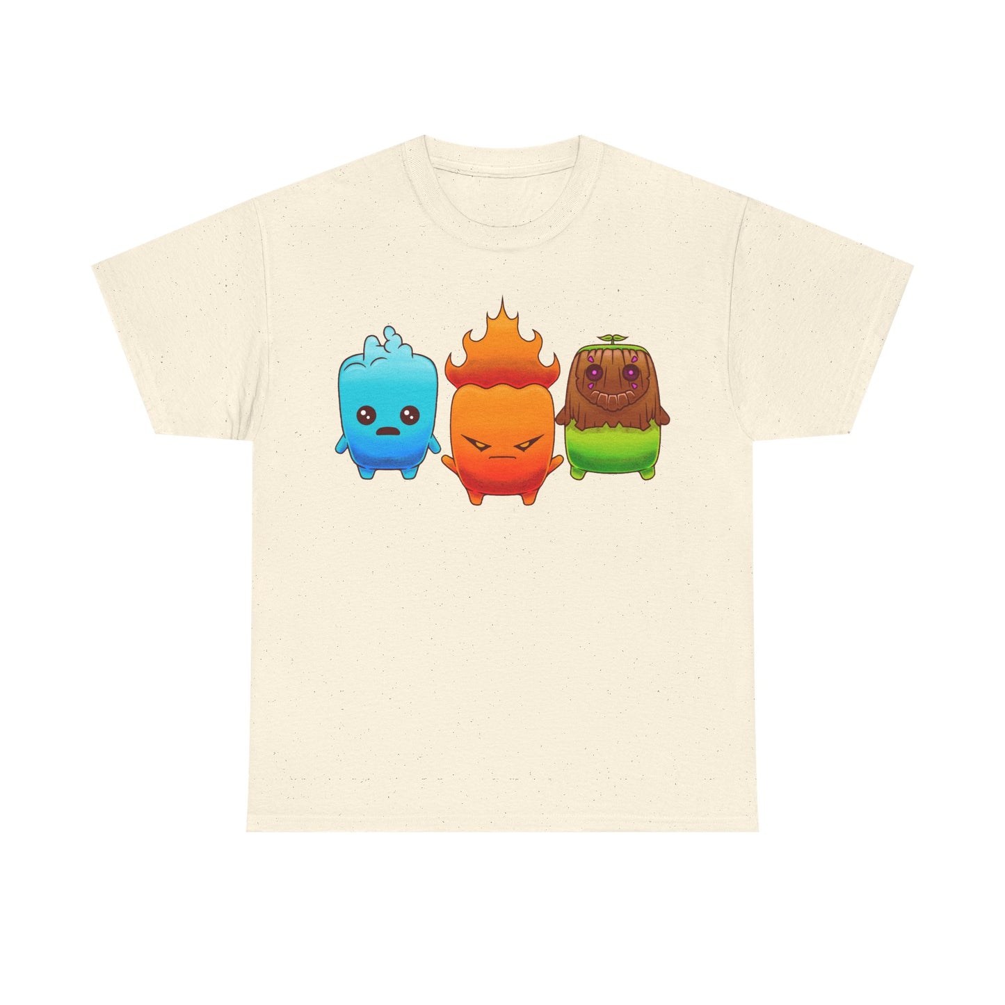 Fortnite Battle Royale t-shirt featuring the Fire Sprite, Water Sprite and Earth Sprite from Chapter 7 Season 3 Runners in a cute elemental spirit design.