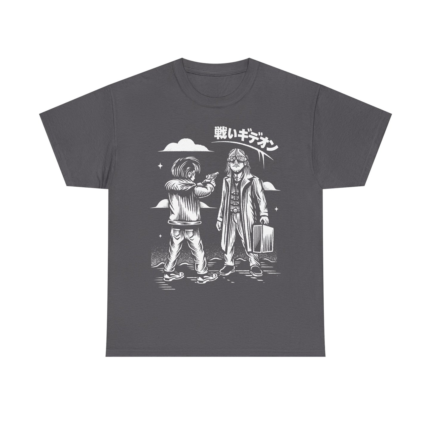 Resident Evil Requiem t-shirt featuring Leon S. Kennedy confronting Victor Gideon. Inspired by Resident Evil 9 (RE9), this survival horror design captures the intense atmosphere of the iconic horror game series. Perfect gamer merch for fans of Resident Evil, horror video games, and dark action-packed designs.