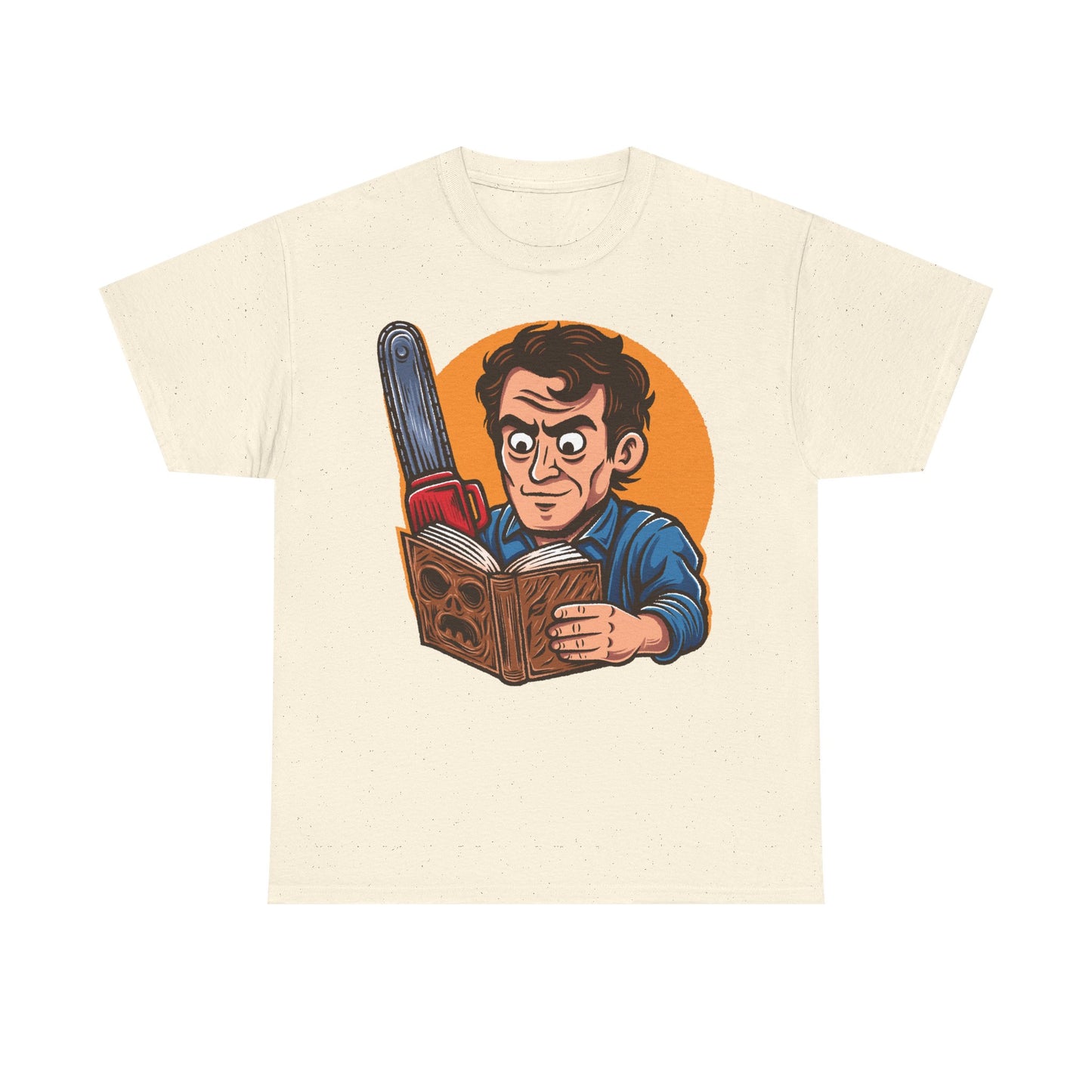 Groovy! A funny Evil Dead T-shirt featuring Ash Williams reading the Necronomicon wrong. Perfect for 90s horror comedy fans. Every single little tiny syllable matters reading Necronomicon Ex-Mortis. Klaatu Verata Nikto!

ash williams funny t-shirt, evil dead ash williams t-shirt, evil dead army of darkness ash williams t-shirt, ash vs evil dead t-shirt, evil dead army of darkness ash necronomicon t-shirt, necronomicon ex-mortix funny shirt, 90s horror movies t-shirt, 90s horror comedy movie tee