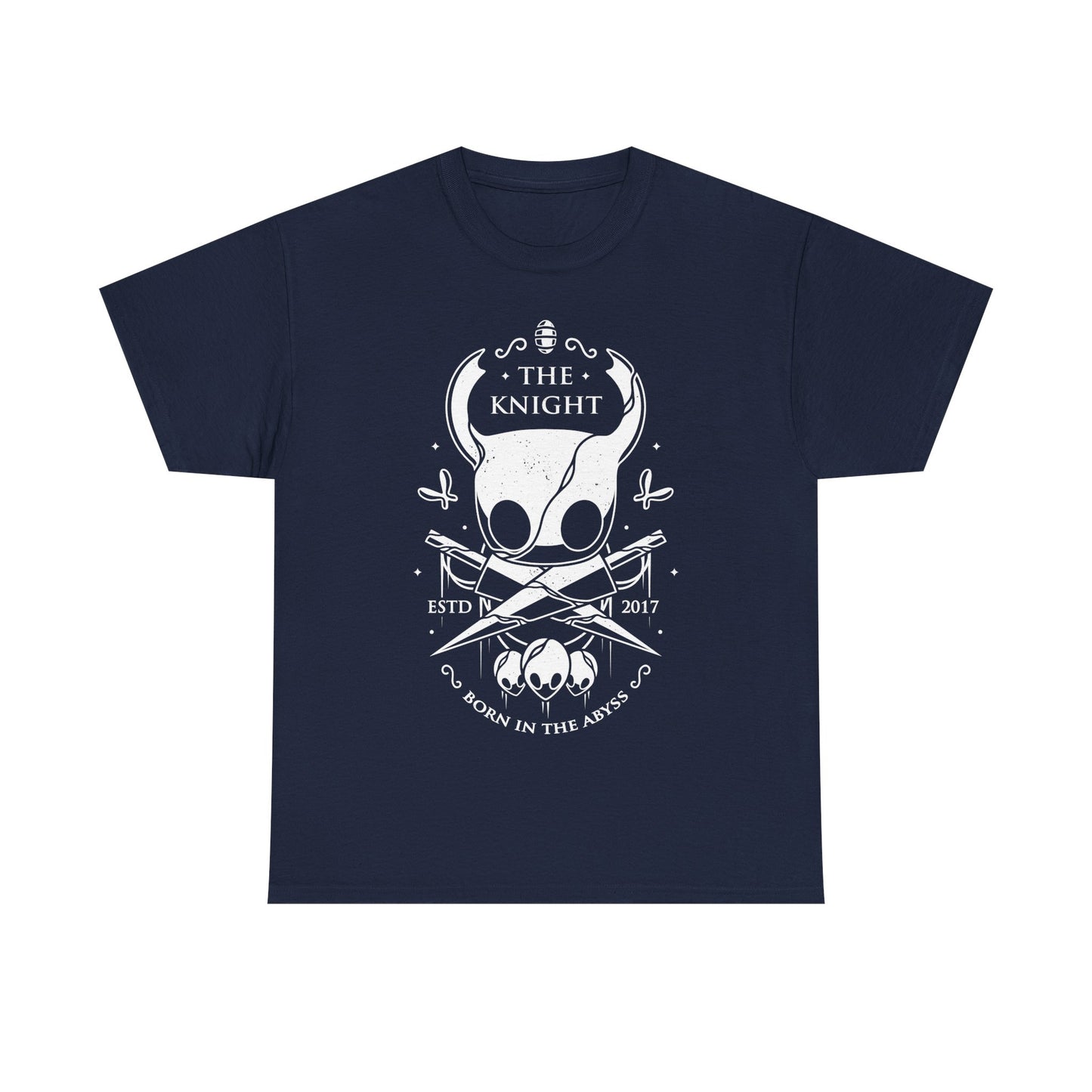 The Knight Hollow Knight t-shirt featuring the iconic Vessel from the indie metroidvania video game Hollow Knight. Atmospheric gamer apparel inspired by Hallownest, perfect for fans of The Knight, indie games, dark fantasy aesthetics, and Hollow Knight merch. Unisex video game shirt ideal as a gift for gamers and collectors. hollow knight merch, hollow knight the knight t-shirt, the knight hollow knight video game t-shirt, hollow knight exclusive merch, hollow knight silksong t-shirt