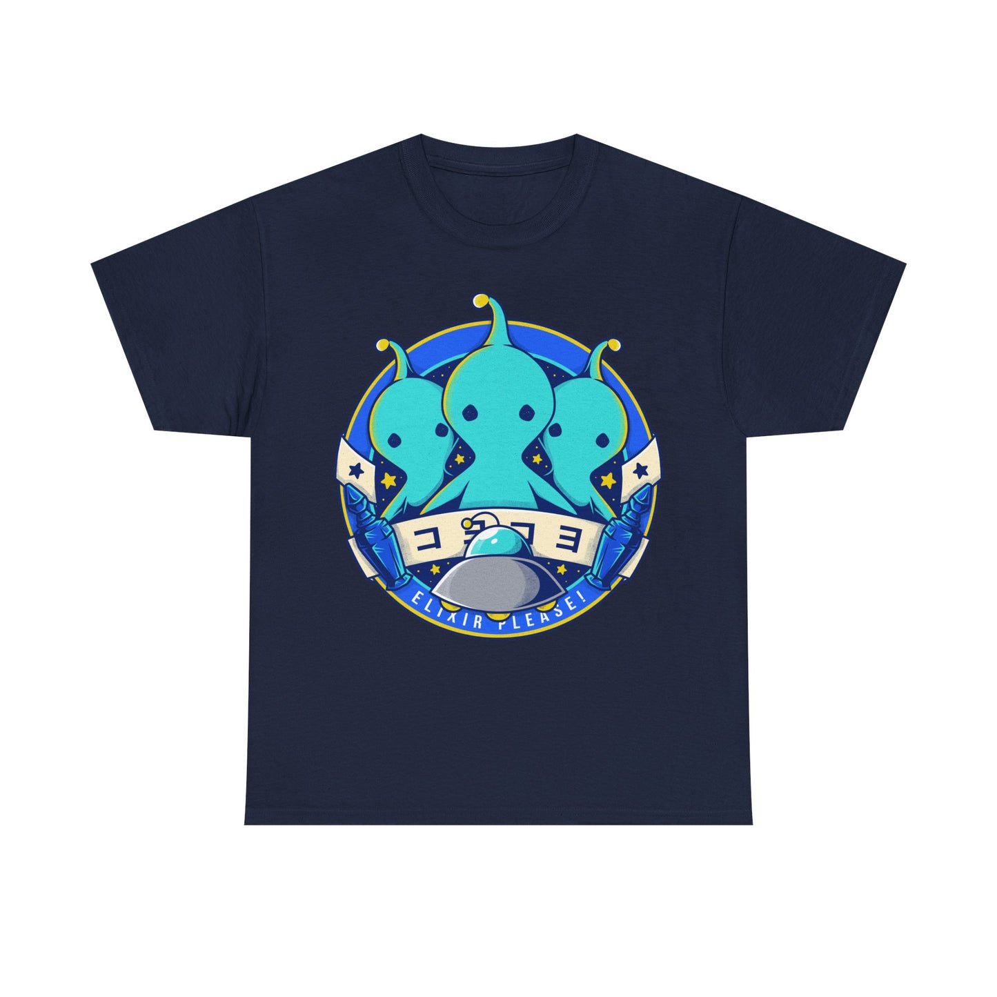 Pupu Final Fantasy T-Shirt featuring the iconic blue alien from FFVIII and FFXIV in a cute kawaii style. High-quality gamer apparel, perfect for JRPG fans, collectors, and retro gaming lovers. Exclusive Pupu alien graphic tee inspired by the UFO encounters in Final Fantasy VIII and Final Fantasy XIV. Unisex video game shirt ideal as a gift for gamers and anime fans. final fantasy viii merch, ffviii merch, ffxiv merch, final fantasy xiv merch, final fantasy viii pupu