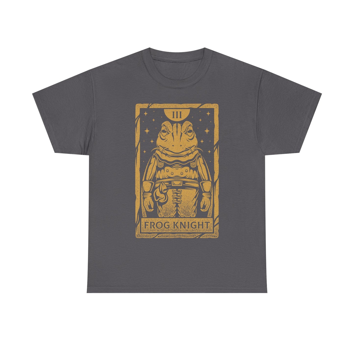 Glenn Frog Chrono Trigger tarot t-shirt inspired by the classic JRPG Chrono Trigger, originally released on SNES and PlayStation. Retro gaming apparel featuring a vintage tarot card illustration of Frog in a one-ink monochrome style. Nostalgic retrogaming design ideal for fans of Chrono Trigger merch, JRPG t-shirts, RPG video games, medieval fantasy characters, and classic SNES and PS1 gaming culture. Perfect collector shirt for retro RPG and vintage art lovers. Glenn frog chrono trigger t-shirt