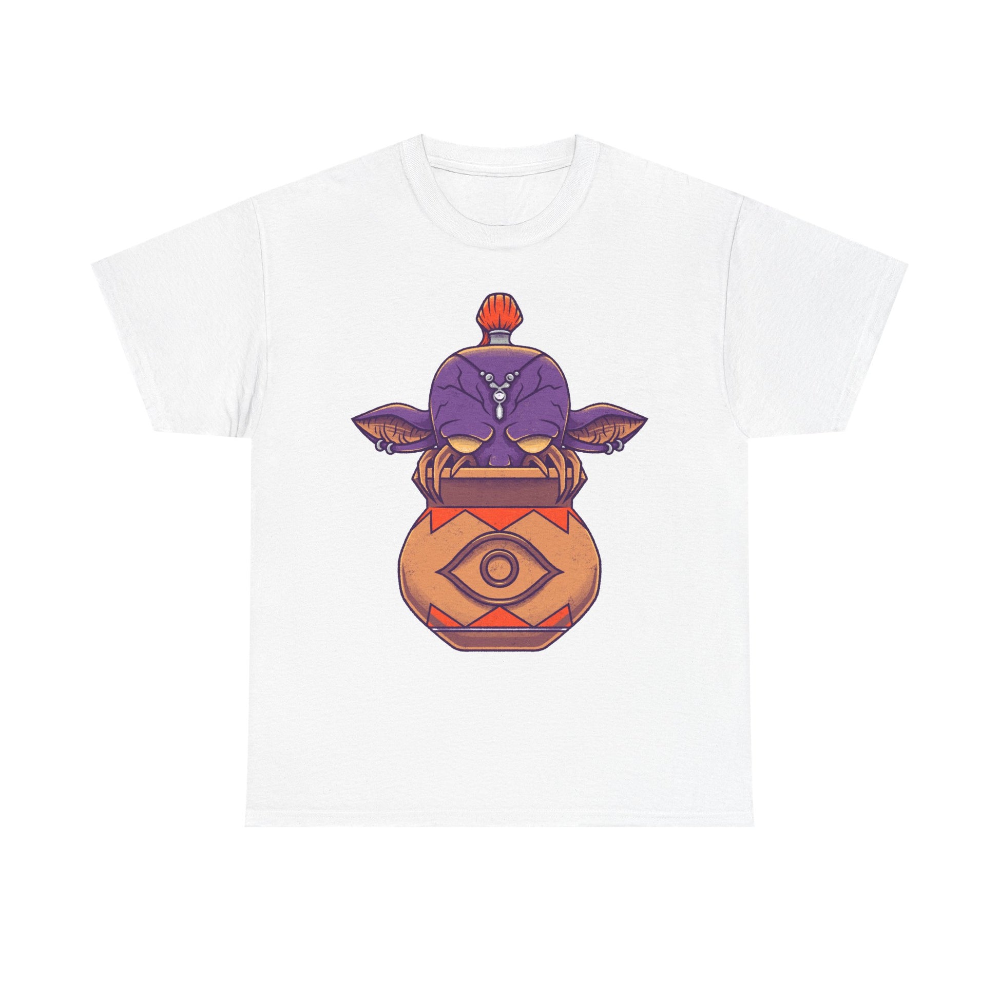 Final Fantasy XIV Magic Pot t-shirt featuring the iconic pot creature and Gimme an Elixir reference inspired by the recurring Final Fantasy enemy.