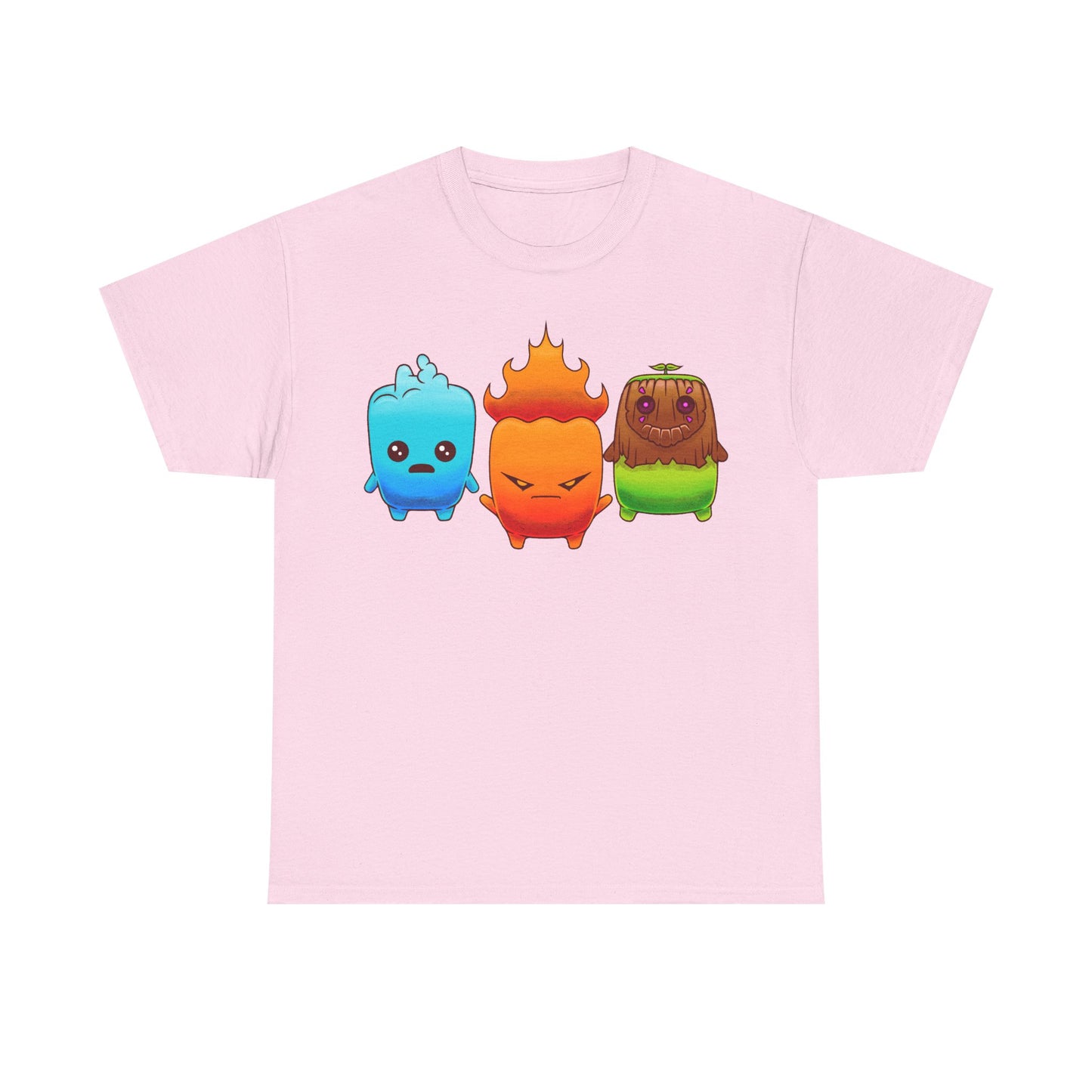 Fortnite Battle Royale t-shirt featuring the Fire Sprite, Water Sprite and Earth Sprite from Chapter 7 Season 3 Runners in a cute elemental spirit design.