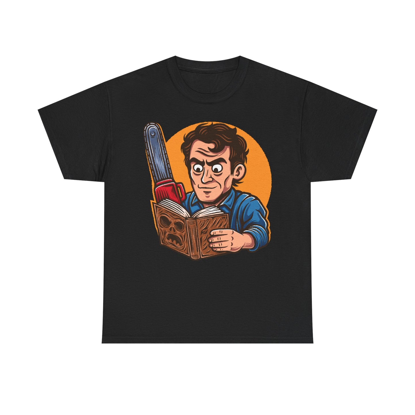 Groovy! A funny Evil Dead T-shirt featuring Ash Williams reading the Necronomicon wrong. Perfect for 90s horror comedy fans. Every single little tiny syllable matters reading Necronomicon Ex-Mortis. Klaatu Verata Nikto!

ash williams funny t-shirt, evil dead ash williams t-shirt, evil dead army of darkness ash williams t-shirt, ash vs evil dead t-shirt, evil dead army of darkness ash necronomicon t-shirt, necronomicon ex-mortix funny shirt, 90s horror movies t-shirt, 90s horror comedy movie tee