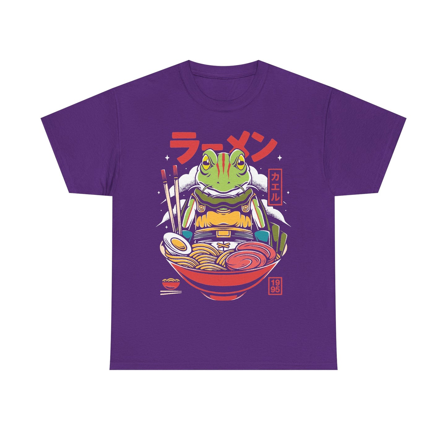 Chrono Trigger Glenn Frog ramen t-shirt featuring the Frog Knight inside a Japanese ramen bowl
