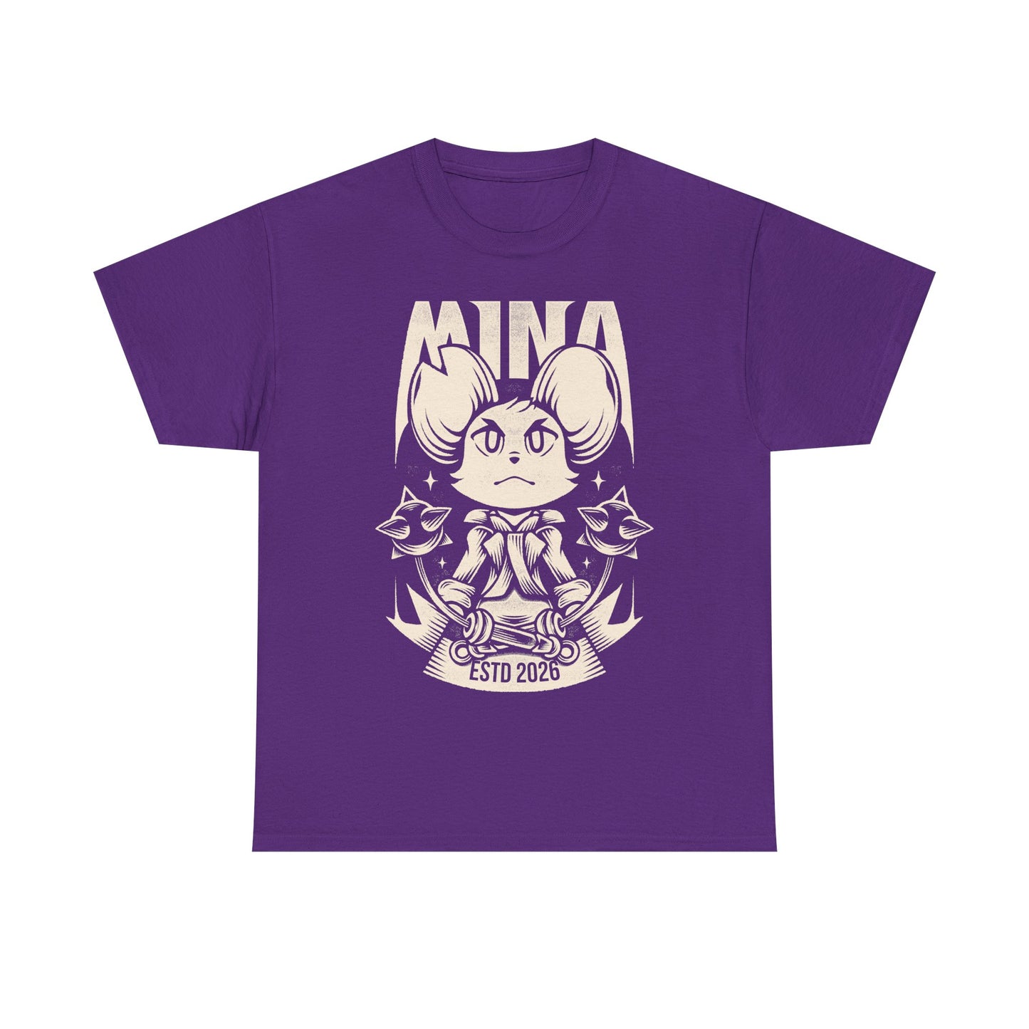 Mina the Hollower t-shirt featuring Mina wielding the Nightstar Whip in a gothic pixel art indie action RPG inspired design set in Tenebrous Isle.