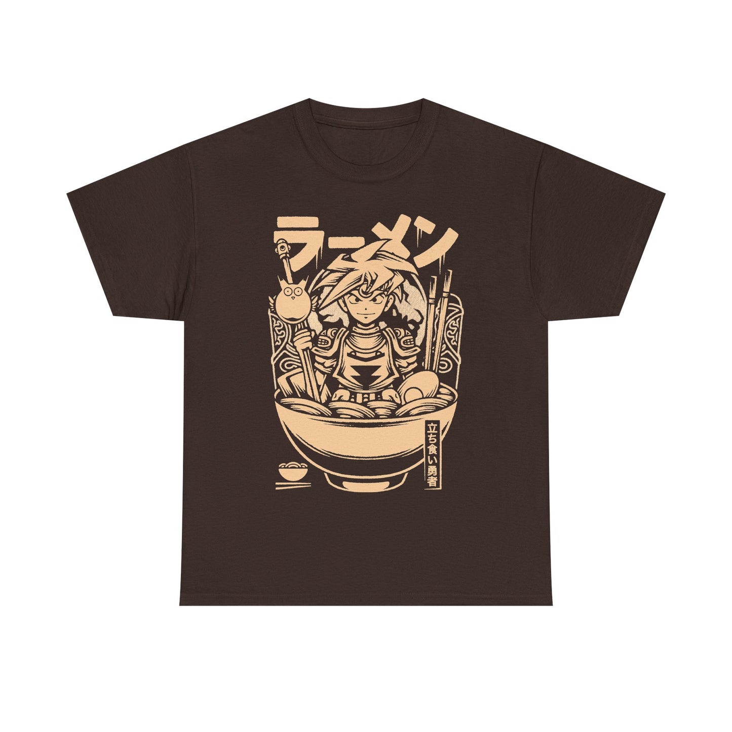 Terranigma Ark and Yomi Noodle King ramen t-shirt inspired by the Neotokio noodle eating contest from the classic SNES RPG.