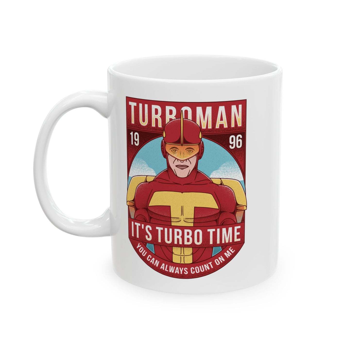 High-quality ceramic mug featuring Turbo Man from the 90s Christmas movie Jingle All the Way. The design captures the iconic superhero parody style, perfect for nostalgic fans, movie collectors, and lovers of retro holiday films. Ideal as a festive gift, this durable mug works for coffee, tea, or display. Bright colors and detailed artwork make it a must-have for anyone who loves Turbo Man and classic Christmas comedies.