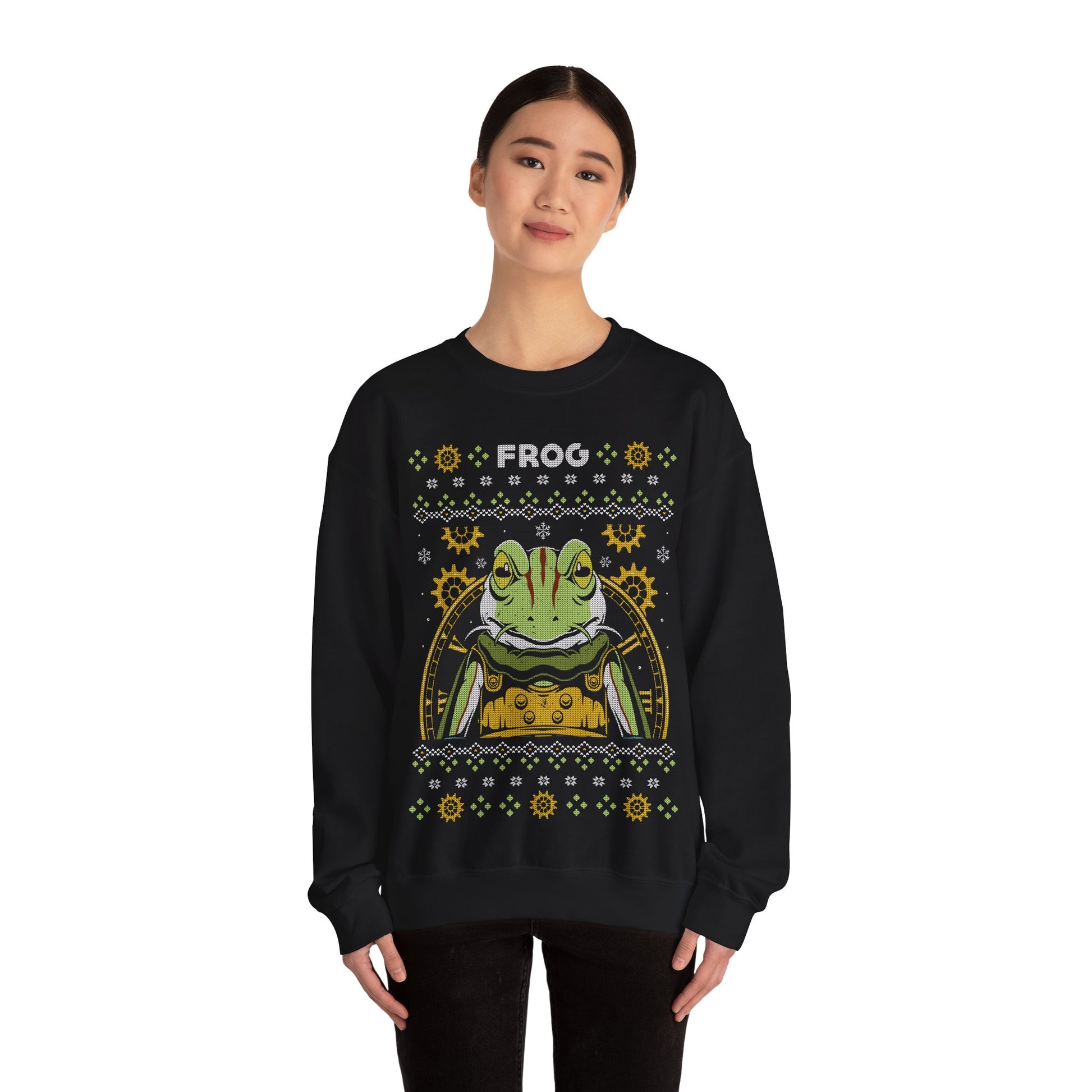 Gamer crewneck sweatshirt inspired by Glenn (Frog) from Chrono Trigger rpg - jrpg video game in ugly christmas sweater art style.

frog chrono trigger video game merch, chrono trigger video game xmas sweater, chrono trigger rpg video game merch, chrono trigger glenn frog knight xmas hoodie, chrono trigger frog christmas ugly sweater sweatshirt crewneck, chrono trigger rpg video game crewneck, chrono trigger retrogaming merch, chrono trigger retrogaming xmas crewneck, crono chrono trigger merch, robo chrono
