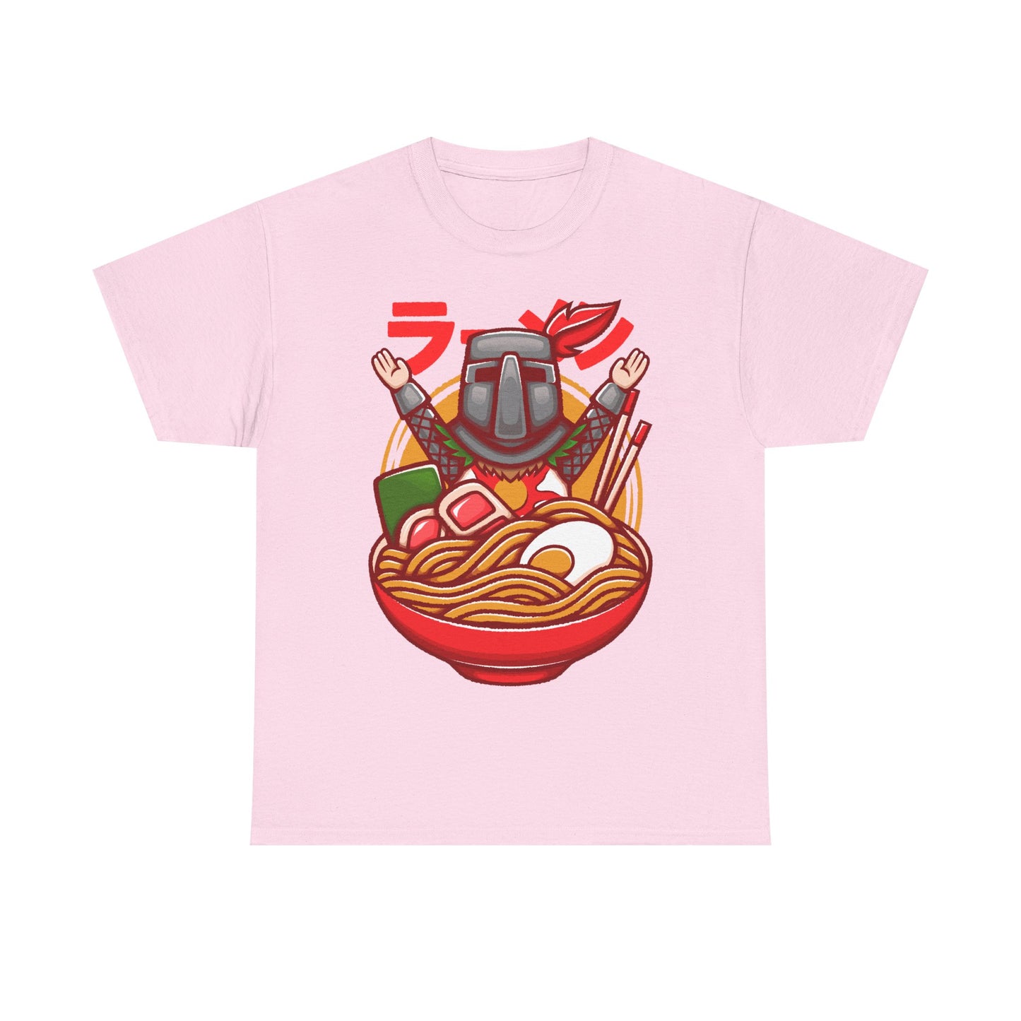 Solaire of Astora ramen t-shirt inspired by Dark Souls, featuring the iconic knight inside a stylized ramen bowl in a fun fantasy art style. This unisex gamer shirt blends action RPG energy with cozy Japanese ramen aesthetics. Perfect for fans of Dark Souls, Dark Souls II, Dark Souls III, Bloodborne, and Elden Ring. Ideal soulslike merch for collectors, FromSoftware fans, and gamers who love unique fantasy designs.