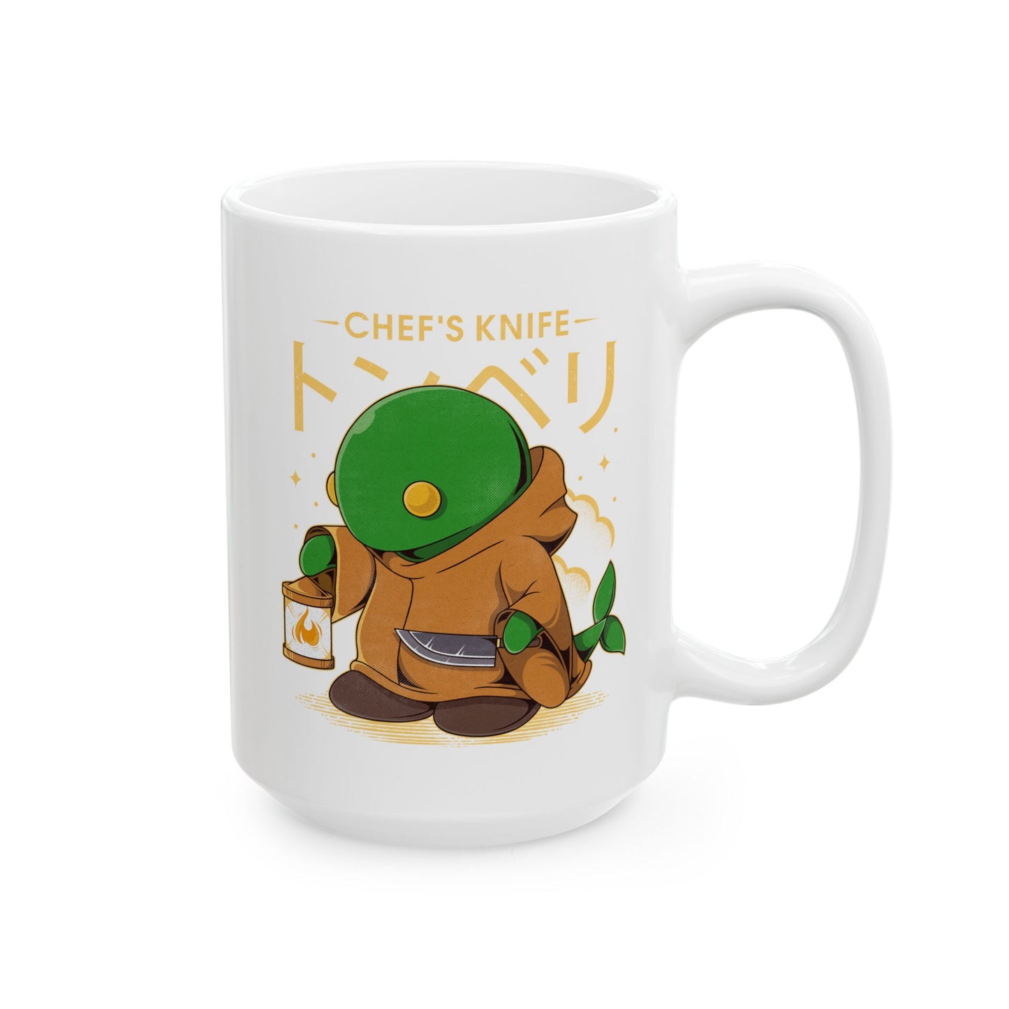 High-quality ceramic mug featuring Tonberry, the iconic and deadly enemy from the Final Fantasy RPG series. The design showcases Tonberry’s lantern and dagger in a cute yet intimidating style, perfect for JRPG fans and retro gamers. Durable ceramic construction makes it ideal for coffee, tea, or display. A great collectible for Final Fantasy enthusiasts, gaming merch lovers, and anyone who enjoys unique video game drinkware.