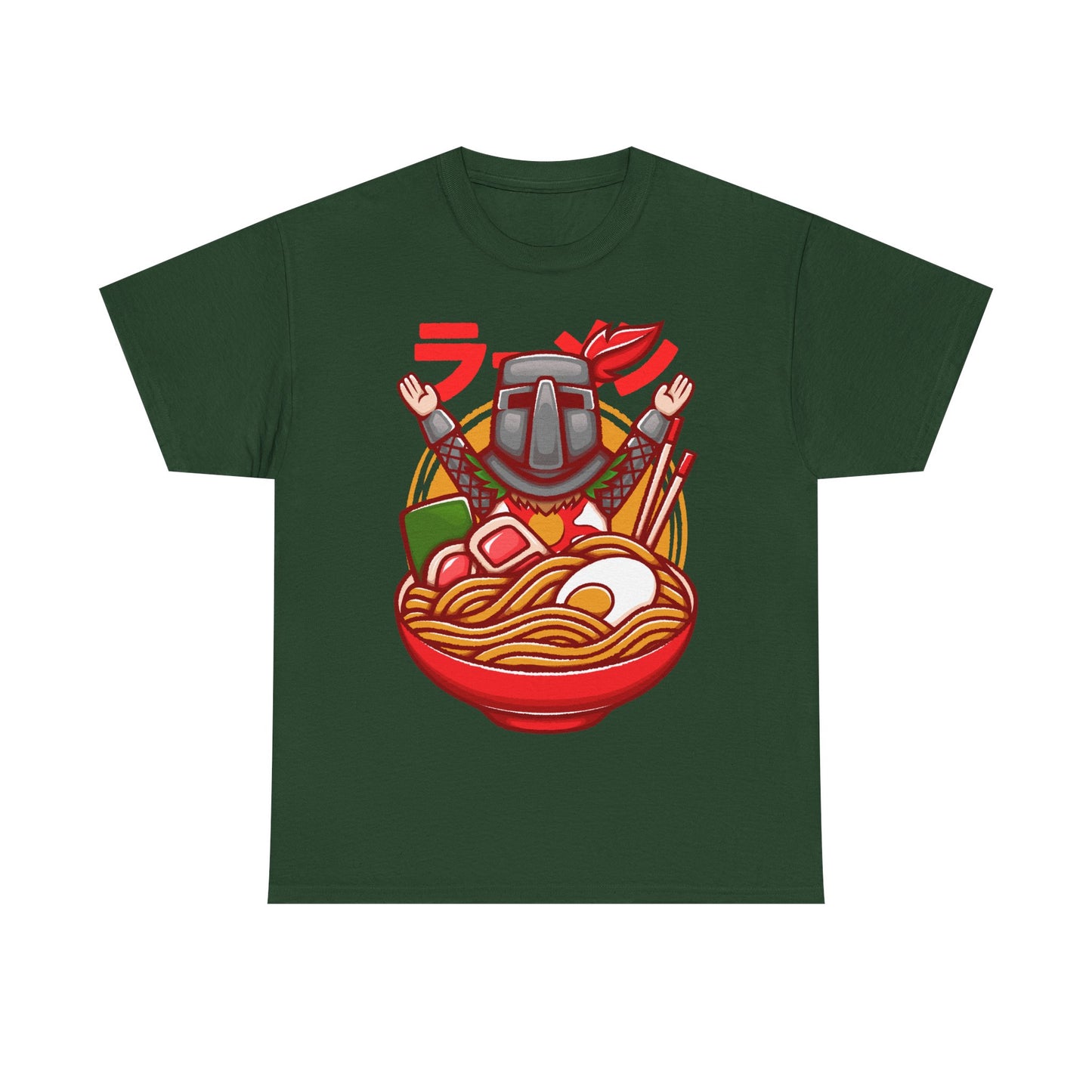 Solaire of Astora ramen t-shirt inspired by Dark Souls, featuring the iconic knight inside a stylized ramen bowl in a fun fantasy art style. This unisex gamer shirt blends action RPG energy with cozy Japanese ramen aesthetics. Perfect for fans of Dark Souls, Dark Souls II, Dark Souls III, Bloodborne, and Elden Ring. Ideal soulslike merch for collectors, FromSoftware fans, and gamers who love unique fantasy designs.