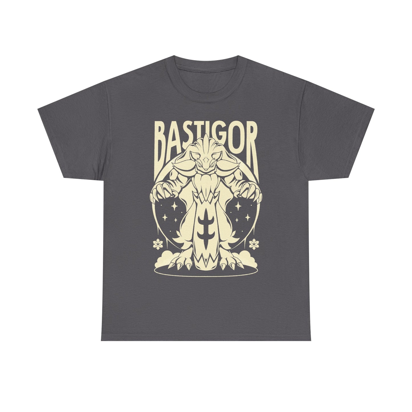 Palworld Bastigor King of Frostfang t-shirt featuring the massive Ice Pal with his frozen hammer and powerful Feybreak battle design.