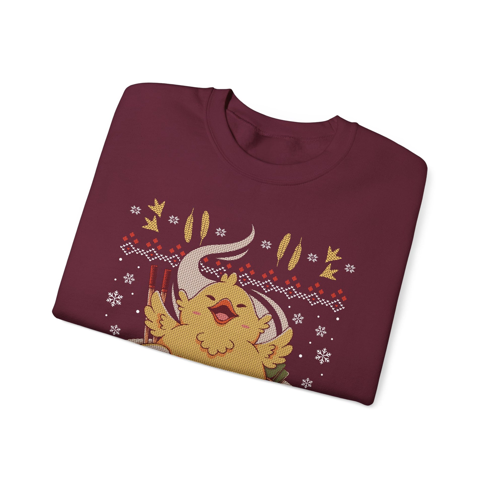 Gamer crewneck sweatshirt inspired by Fat Chocobo from Final Fantasy video games saga inside of a ramen bowl in ugly christmas sweater art style.

fat chocobo final fantasy merch, final fantasy fat chocobo crewneck, final fantasy vii rebirth fat chocobo merch, final fantasy vii rebirth video game merch, final fantasy xiv fat chocobo hoodie, ffxiv fat chocobo shirt, fat chocobo final fantasy vii remake hoodie, ffxiv fat chocobo ramen merch,  ffxiv fat chocobo chirstmas ugly sweater, ff14 chocobo