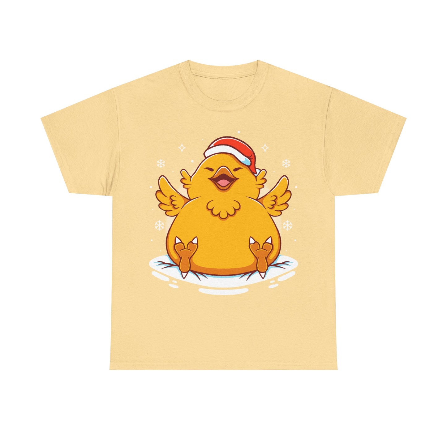 Gamer t-shirt inspired by fat chocobo from Final Fantasy series sitting adorably in the snow while wearing a Santa hat in cute kawaii art style. Perfect shirt for Final Fantasy video games Fans (Final Fantasy VII, Final Fantasy VII Rebirth, Final Final Fantasy XIV, FFXIV, FF14, FFVII, Final Fantasy VIII, Final Fantasy IX) and christmas cozy holiday vibes.

final fantasy christmas t-shirt, final fantasy xmas t-shirt, final fantasy fat chocobo christmas t-shirt, final fantasy fat chocobo xmas tee