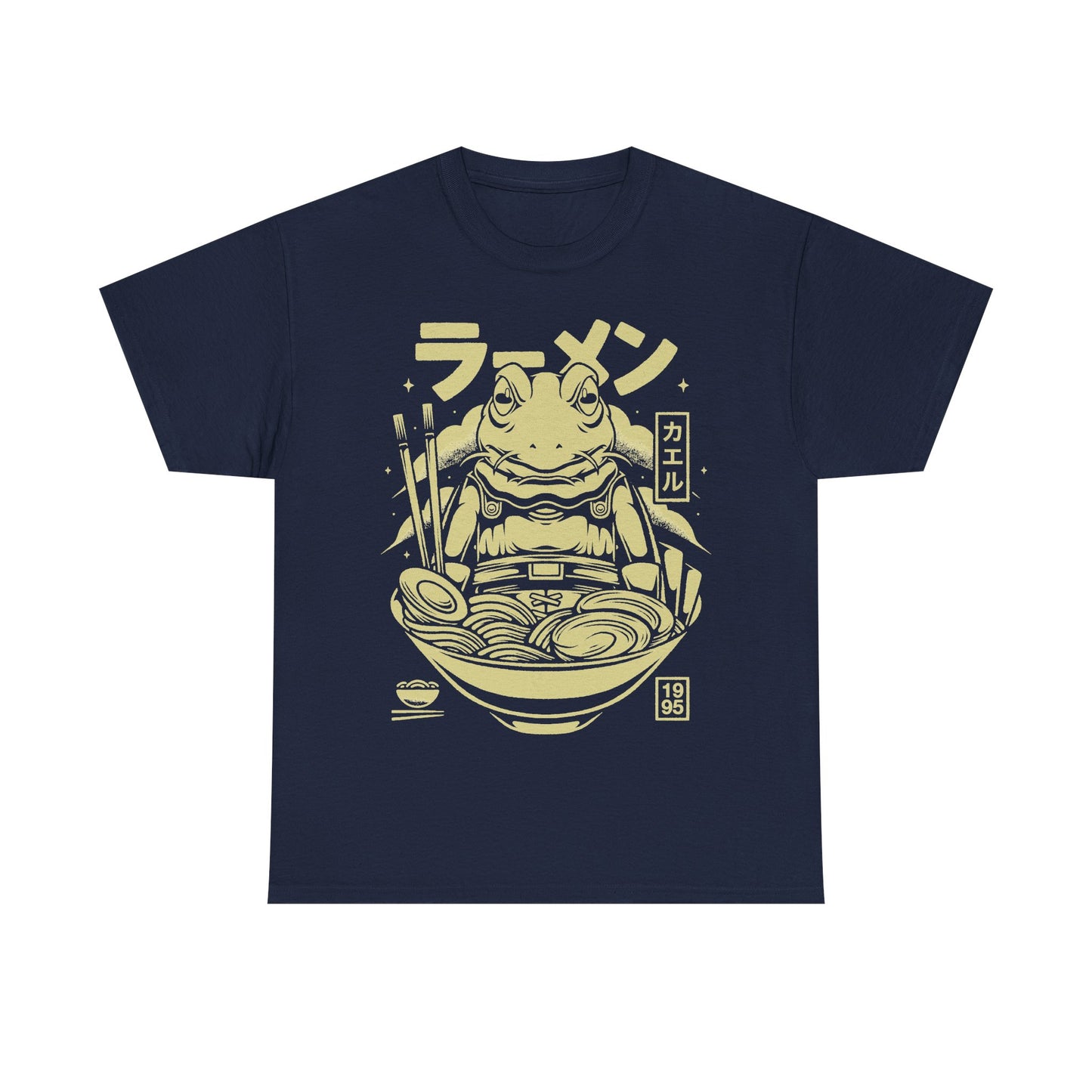 Chrono Trigger Glenn Frog Knight ramen t-shirt featuring Frog inside a Japanese ramen bowl.