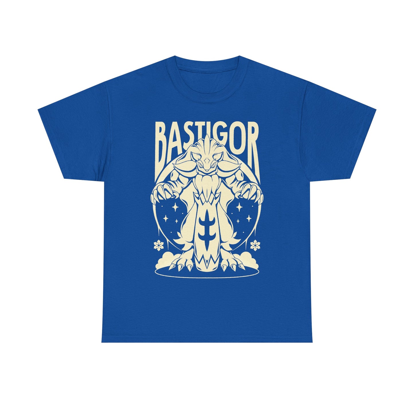Palworld Bastigor King of Frostfang t-shirt featuring the massive Ice Pal with his frozen hammer and powerful Feybreak battle design.
