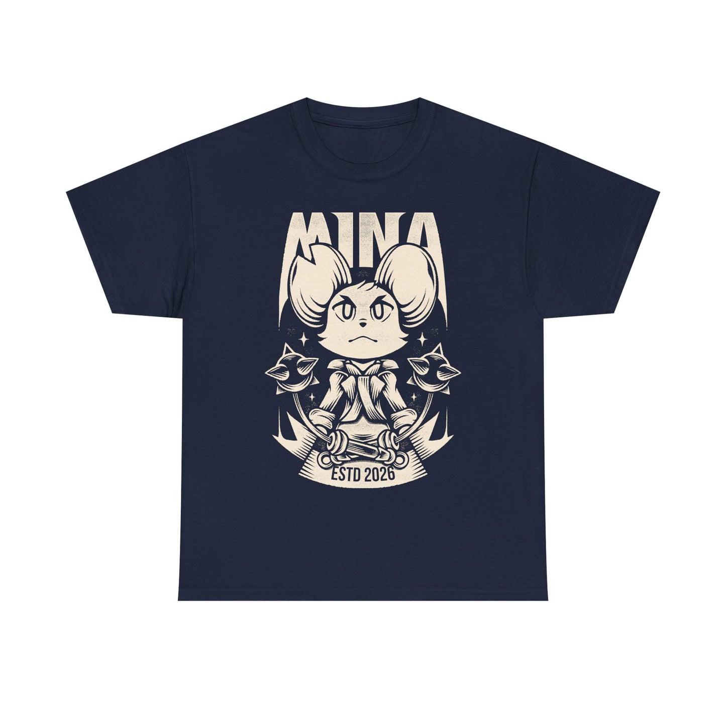 Mina the Hollower t-shirt featuring Mina wielding the Nightstar Whip in a gothic pixel art indie action RPG inspired design set in Tenebrous Isle.