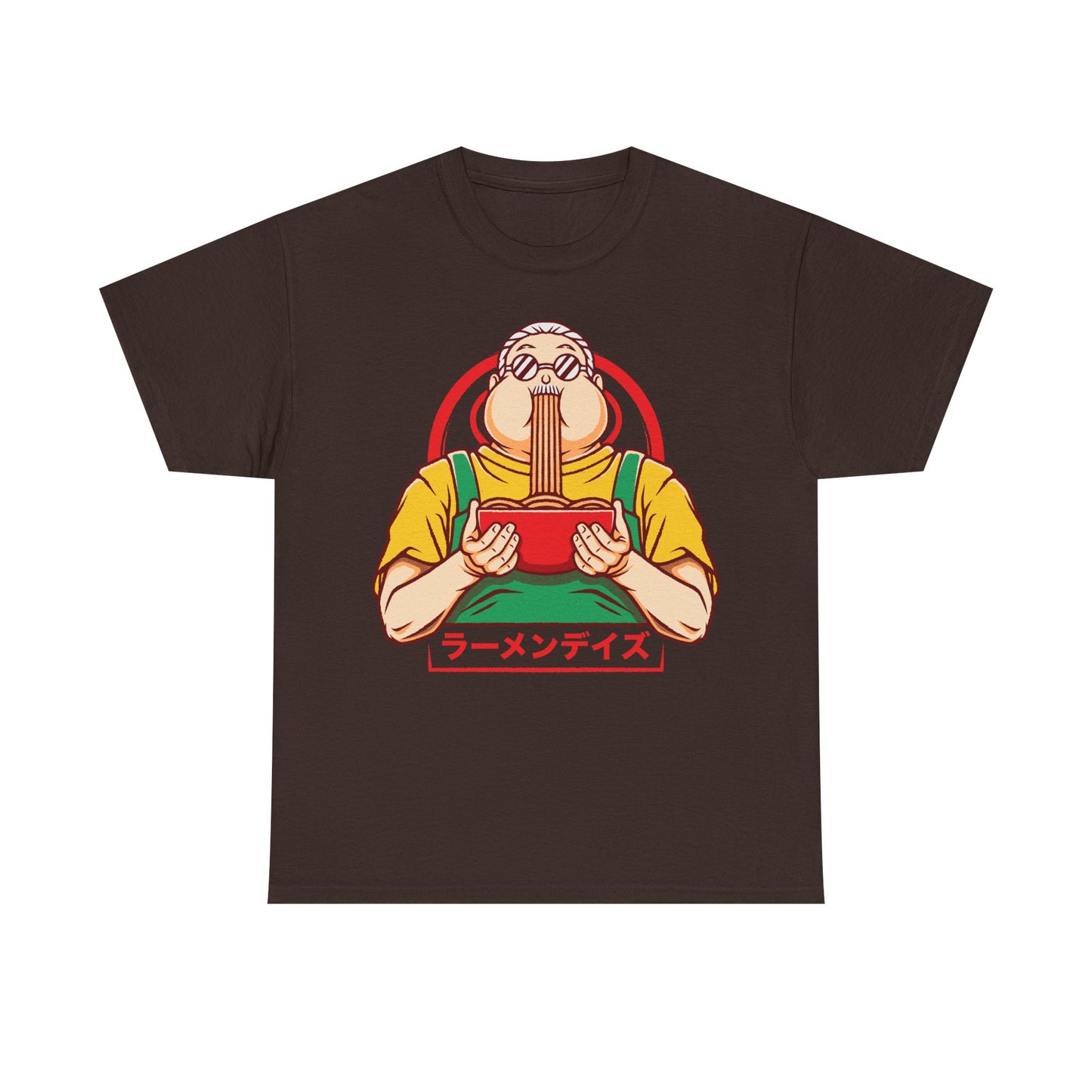 Taro Sakamoto Sakamoto Days ramen t-shirt featuring the legendary hitman inside a Japanese noodle bowl in foodie anime streetwear style.