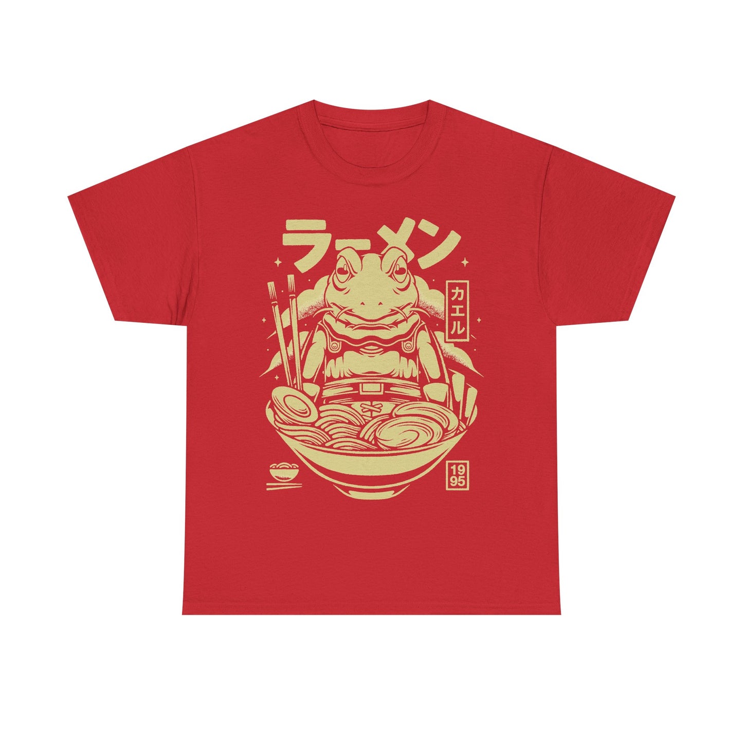 Chrono Trigger Glenn Frog Knight ramen t-shirt featuring Frog inside a Japanese ramen bowl.
