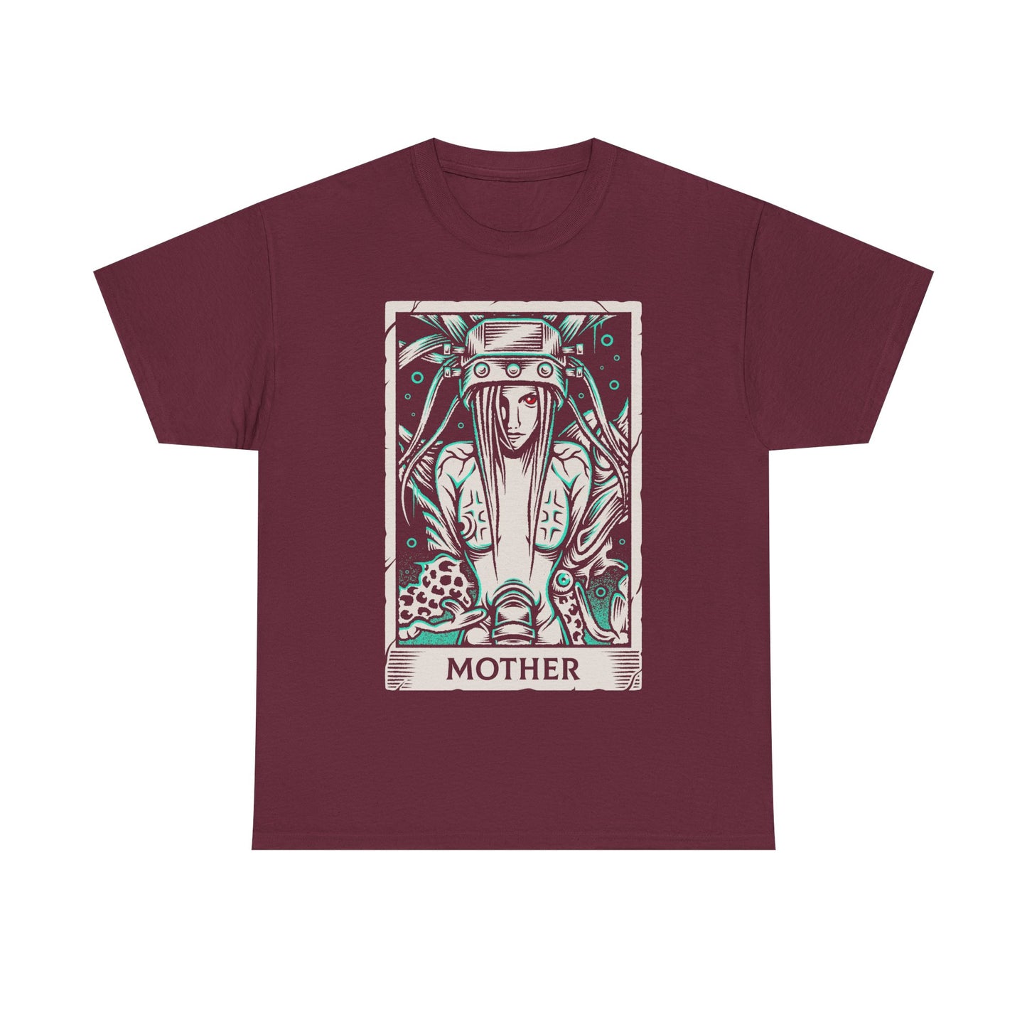 Jenova Final Fantasy VII tarot card shirt featuring the iconic FF7 villain in a dark fantasy gothic tarot illustration inspired by FFVII RPG video game. This t-shirt is perfect for true fans of Jenova, Sephiroth and Cloud Strife.