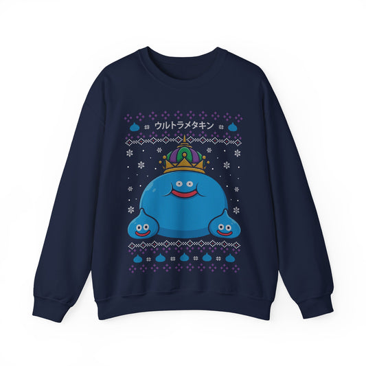Gamer crewneck sweatshirt inspired by King Slime and Slimes enemies from Dragon Quest rpg - jrpg video games saga in christmas ugly sweater art style.

king slime dragon quest, king slime dragon quest xmas merch, king slime dragon quest christmas ugly sweater, king slime dragon quest video games crewneck, king slime dragon quest rpg video games merch, dragon quest king slime and slime xmas sweater, dragon quest king slime christmas sweater merch, dragon quest video games king slime hoodie.