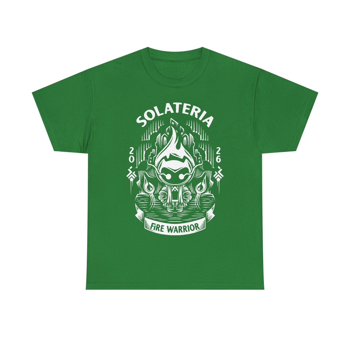 Solateria Fire Warrior t-shirt featuring the protagonist of the indie metroidvania game in a dark fantasy action platformer design.