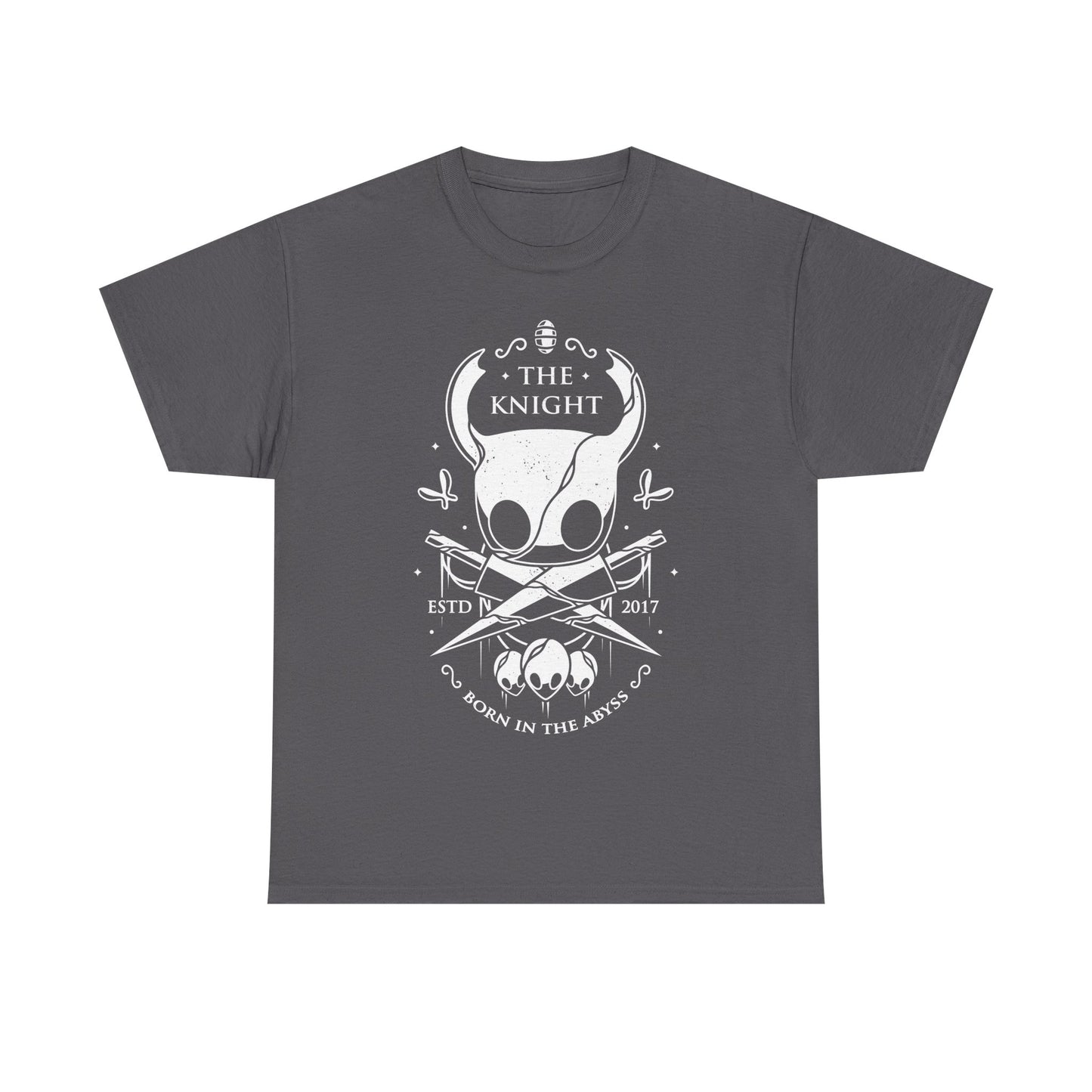 The Knight Hollow Knight t-shirt featuring the iconic Vessel from the indie metroidvania video game Hollow Knight. Atmospheric gamer apparel inspired by Hallownest, perfect for fans of The Knight, indie games, dark fantasy aesthetics, and Hollow Knight merch. Unisex video game shirt ideal as a gift for gamers and collectors. hollow knight merch, hollow knight the knight t-shirt, the knight hollow knight video game t-shirt, hollow knight exclusive merch, hollow knight silksong t-shirt