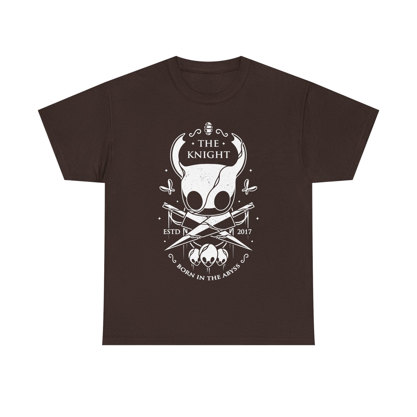 The Knight Hollow Knight t-shirt featuring the iconic Vessel from the indie metroidvania video game Hollow Knight. Atmospheric gamer apparel inspired by Hallownest, perfect for fans of The Knight, indie games, dark fantasy aesthetics, and Hollow Knight merch. Unisex video game shirt ideal as a gift for gamers and collectors. hollow knight merch, hollow knight the knight t-shirt, the knight hollow knight video game t-shirt, hollow knight exclusive merch, hollow knight silksong t-shirt