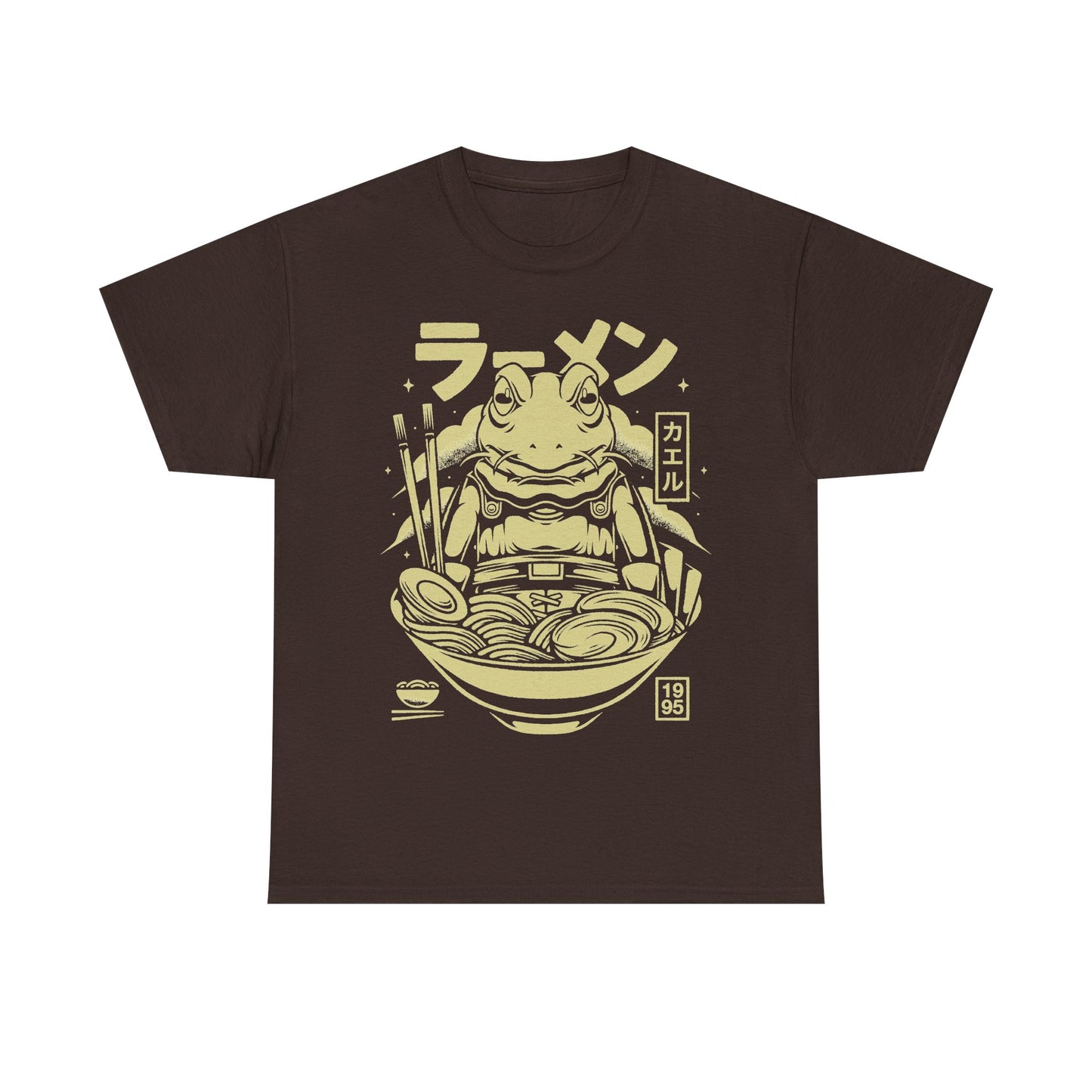 Chrono Trigger Glenn Frog Knight ramen t-shirt featuring Frog inside a Japanese ramen bowl.