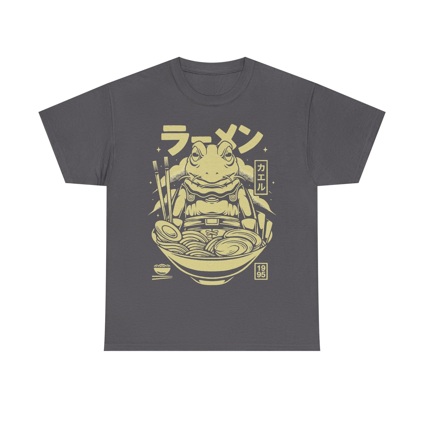 Chrono Trigger Glenn Frog Knight ramen t-shirt featuring Frog inside a Japanese ramen bowl.