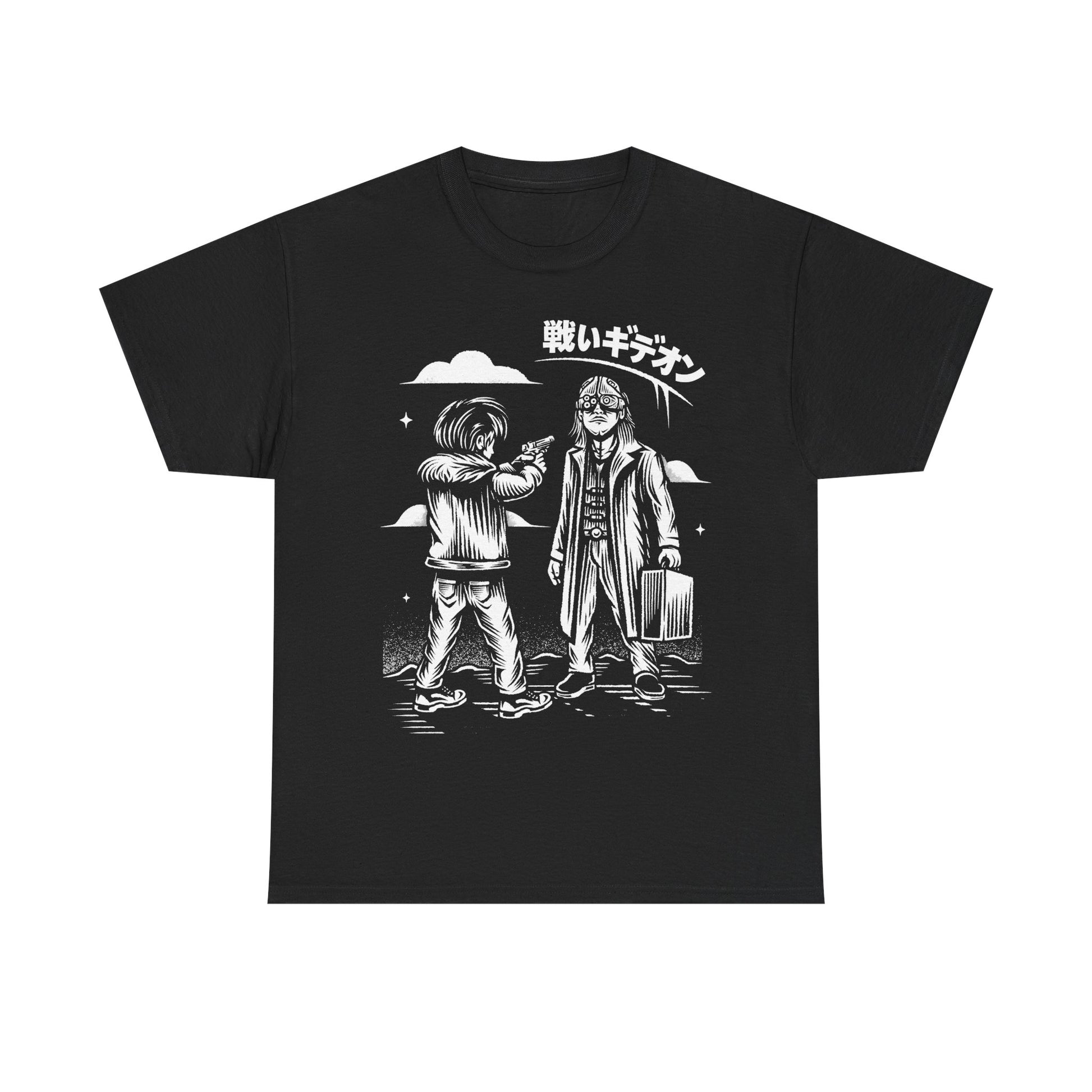 Resident Evil Requiem t-shirt featuring Leon S. Kennedy confronting Victor Gideon. Inspired by Resident Evil 9 (RE9), this survival horror design captures the intense atmosphere of the iconic horror game series. Perfect gamer merch for fans of Resident Evil, horror video games, and dark action-packed designs.