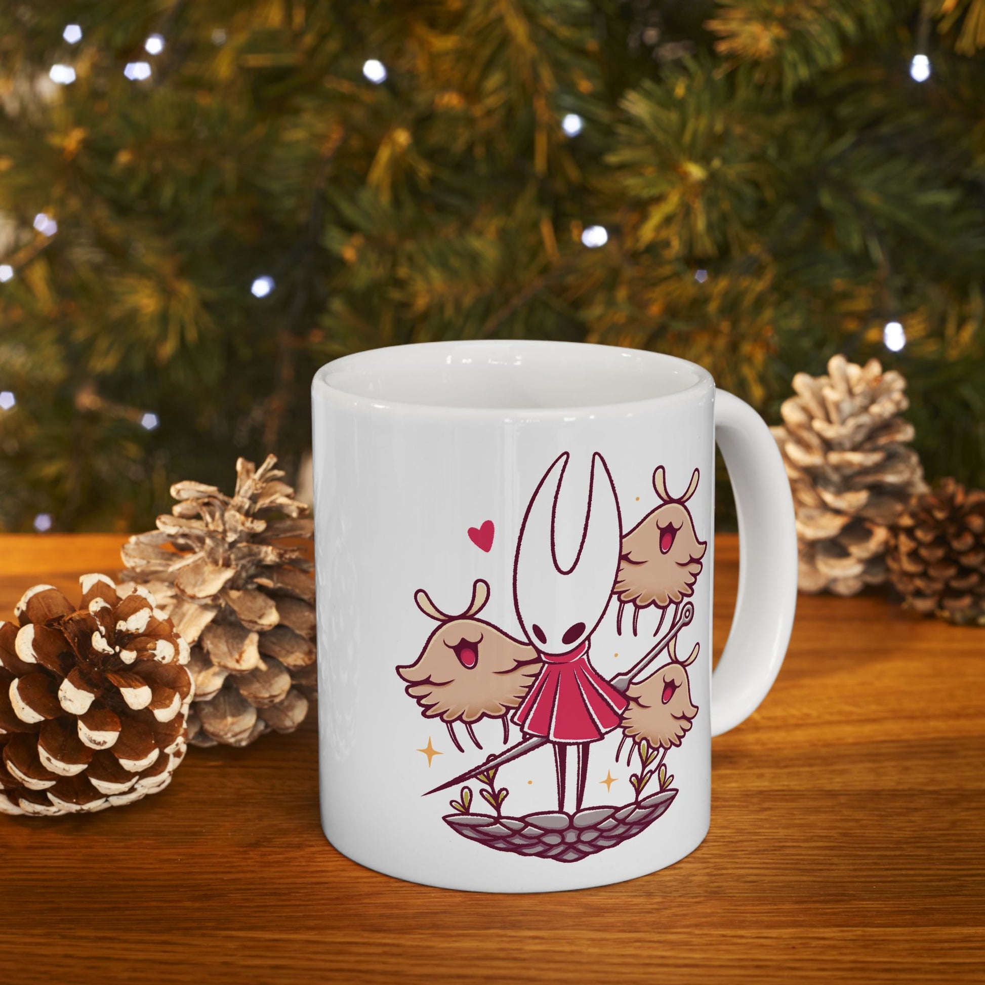 High-quality ceramic mug featuring Hornet and the Lost Fleas from Hollow Knight: Silksong in a cute watercolor art style. This kawaii-inspired design is perfect for indie game fans who love charming characters, cozy aesthetics, and collectible drinkware. Ideal for coffee or tea, the mug’s vibrant print and smooth ceramic finish make it a must-have for Silksong fans, metroidvania lovers, and anyone who enjoys artistic gaming merchandise.